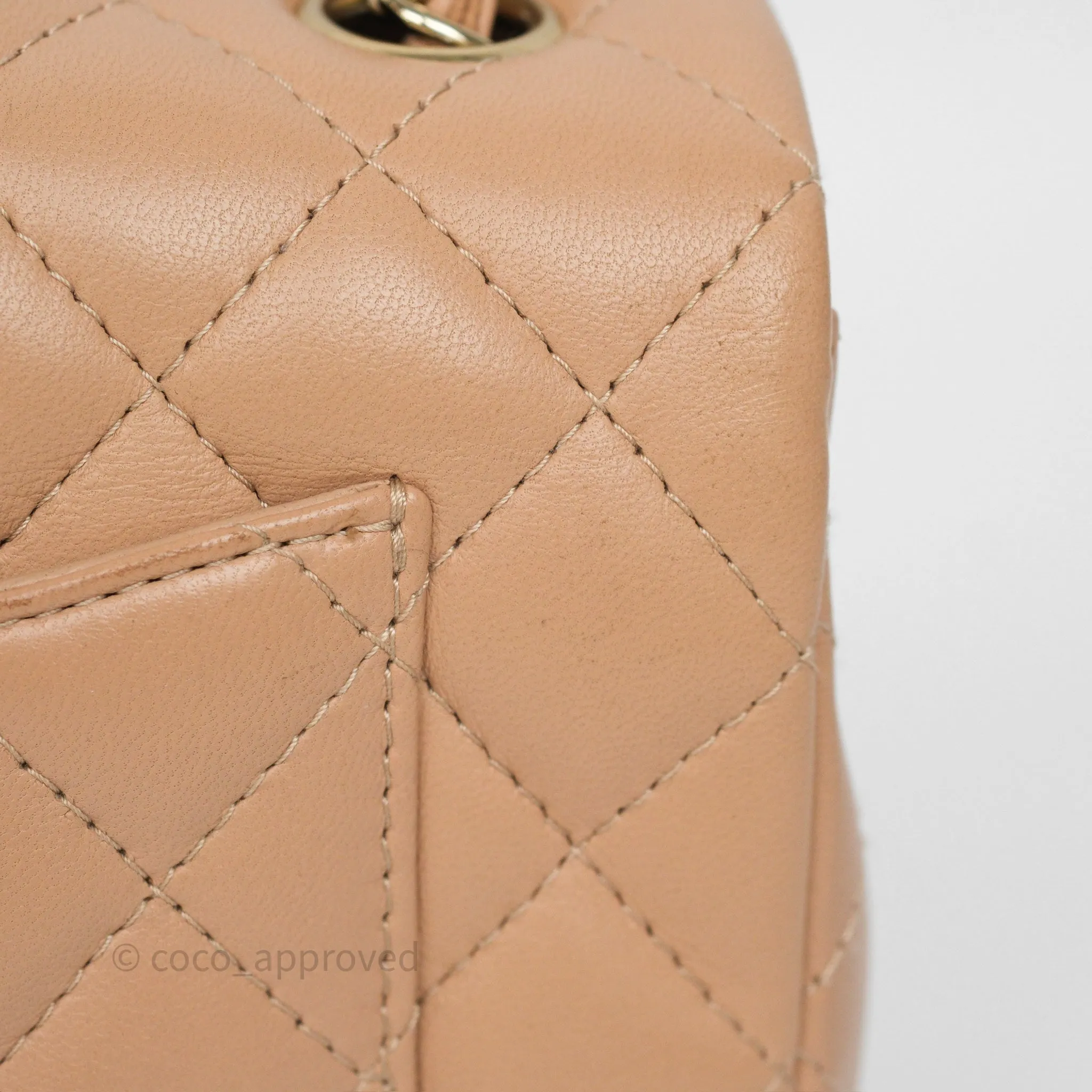 Chanel Mini Rectangular Quilted Beige Lambskin Gold Hardware
