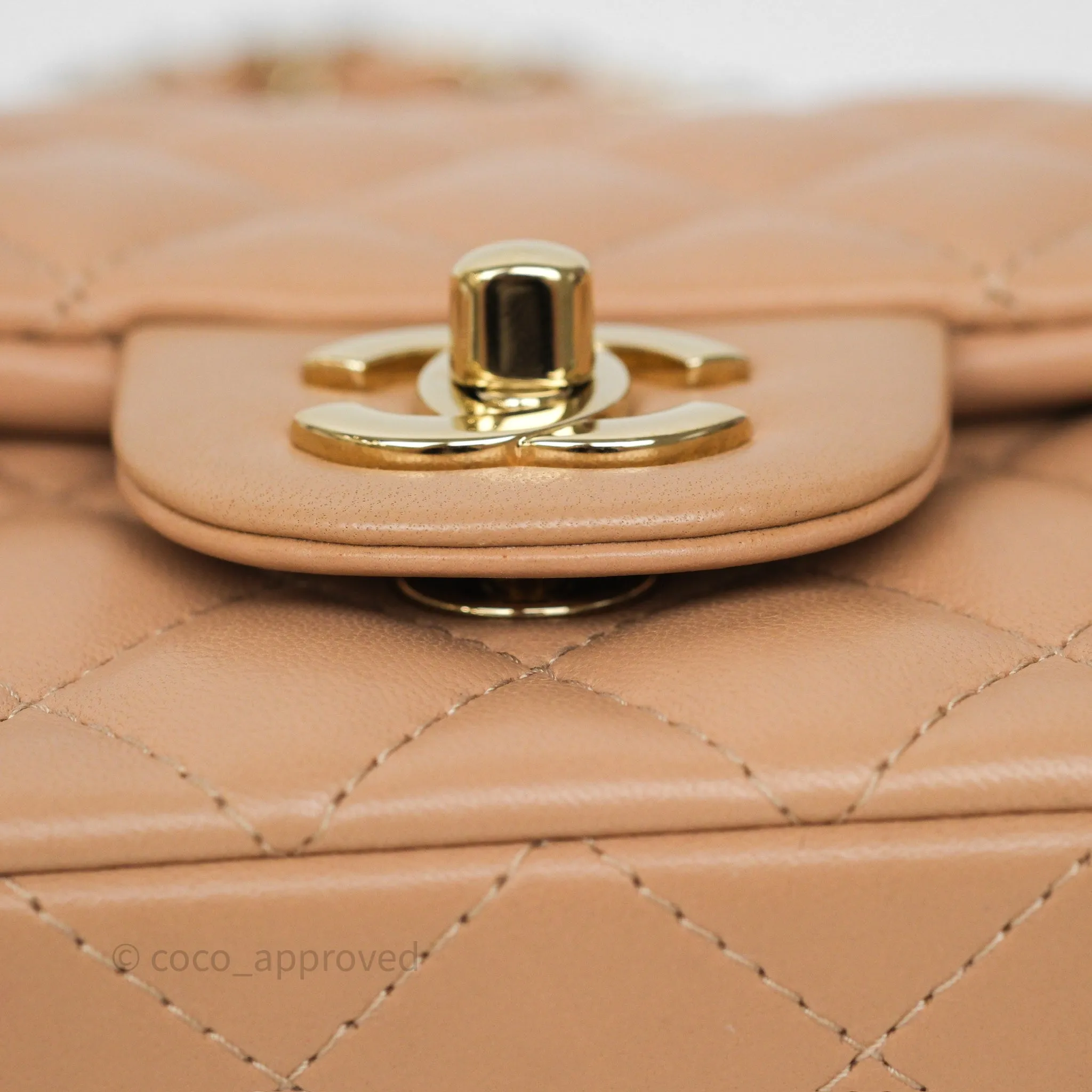 Chanel Mini Rectangular Quilted Beige Lambskin Gold Hardware