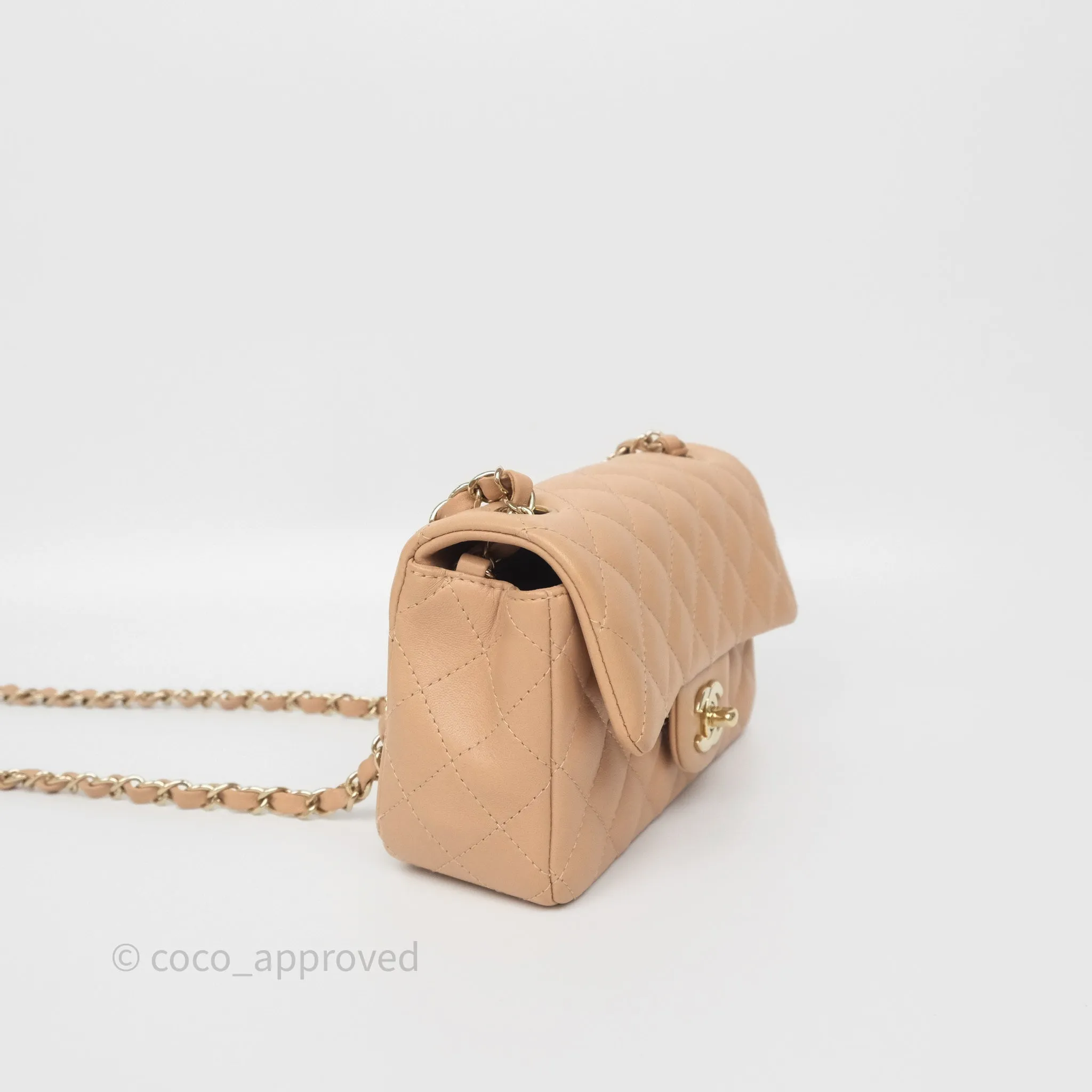 Chanel Mini Rectangular Quilted Beige Lambskin Gold Hardware