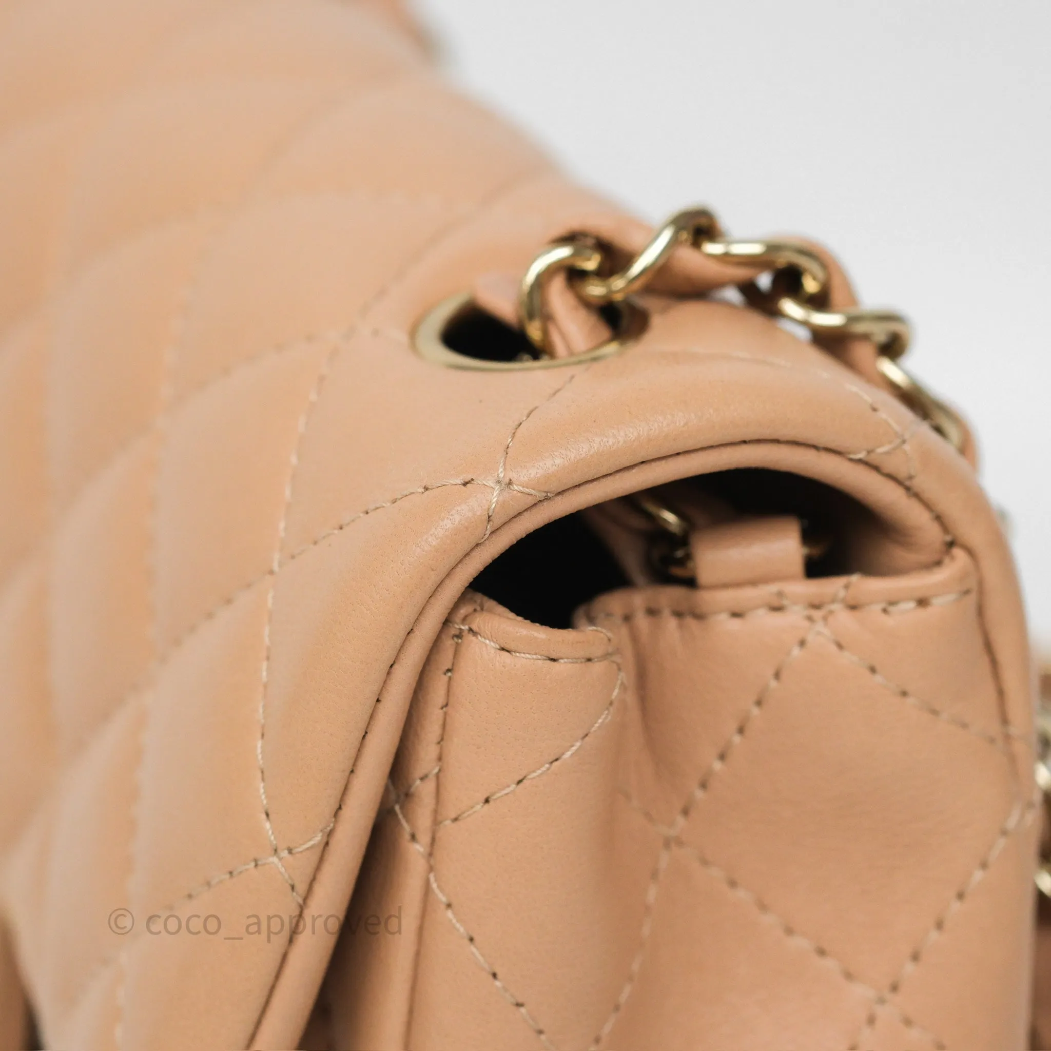 Chanel Mini Rectangular Quilted Beige Lambskin Gold Hardware