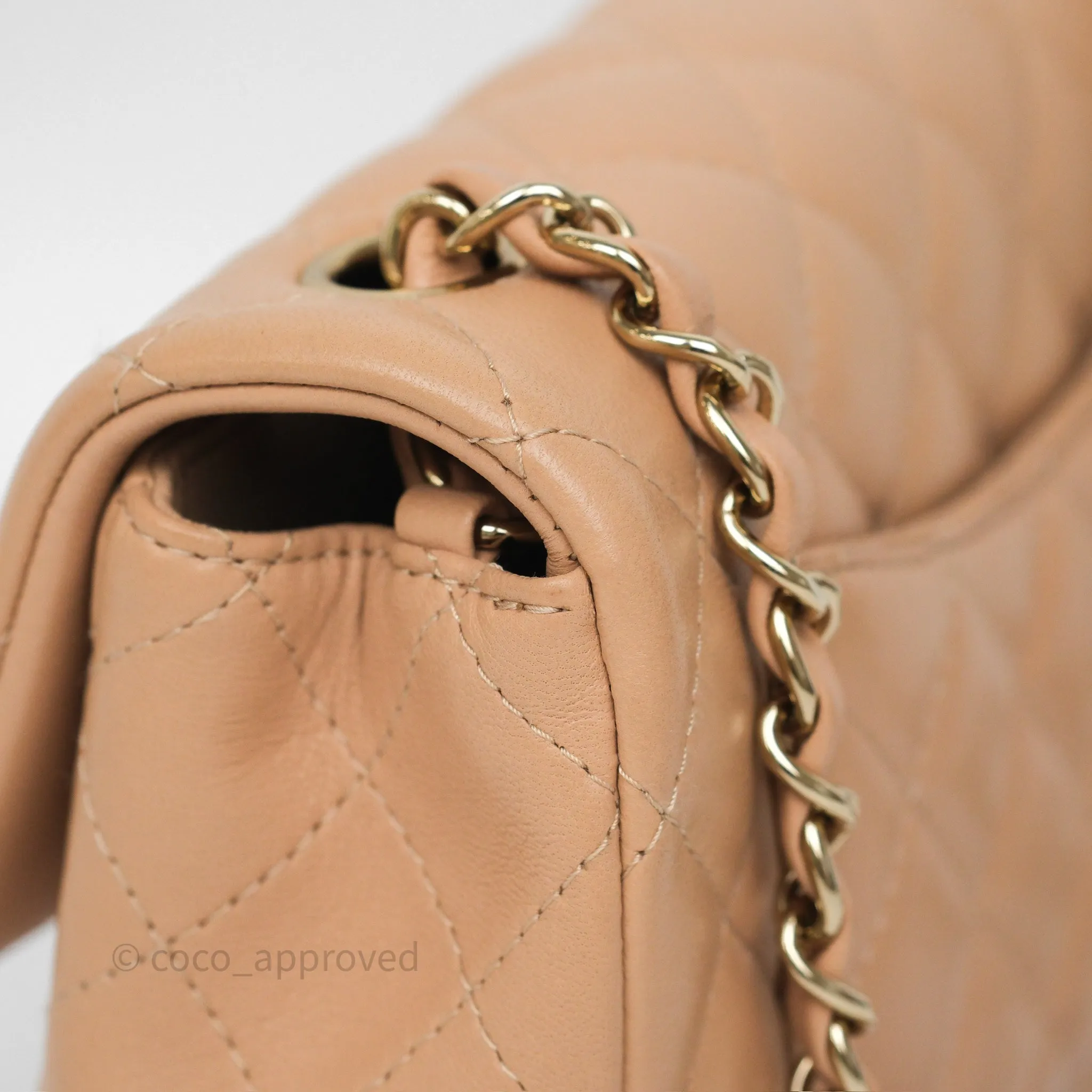 Chanel Mini Rectangular Quilted Beige Lambskin Gold Hardware