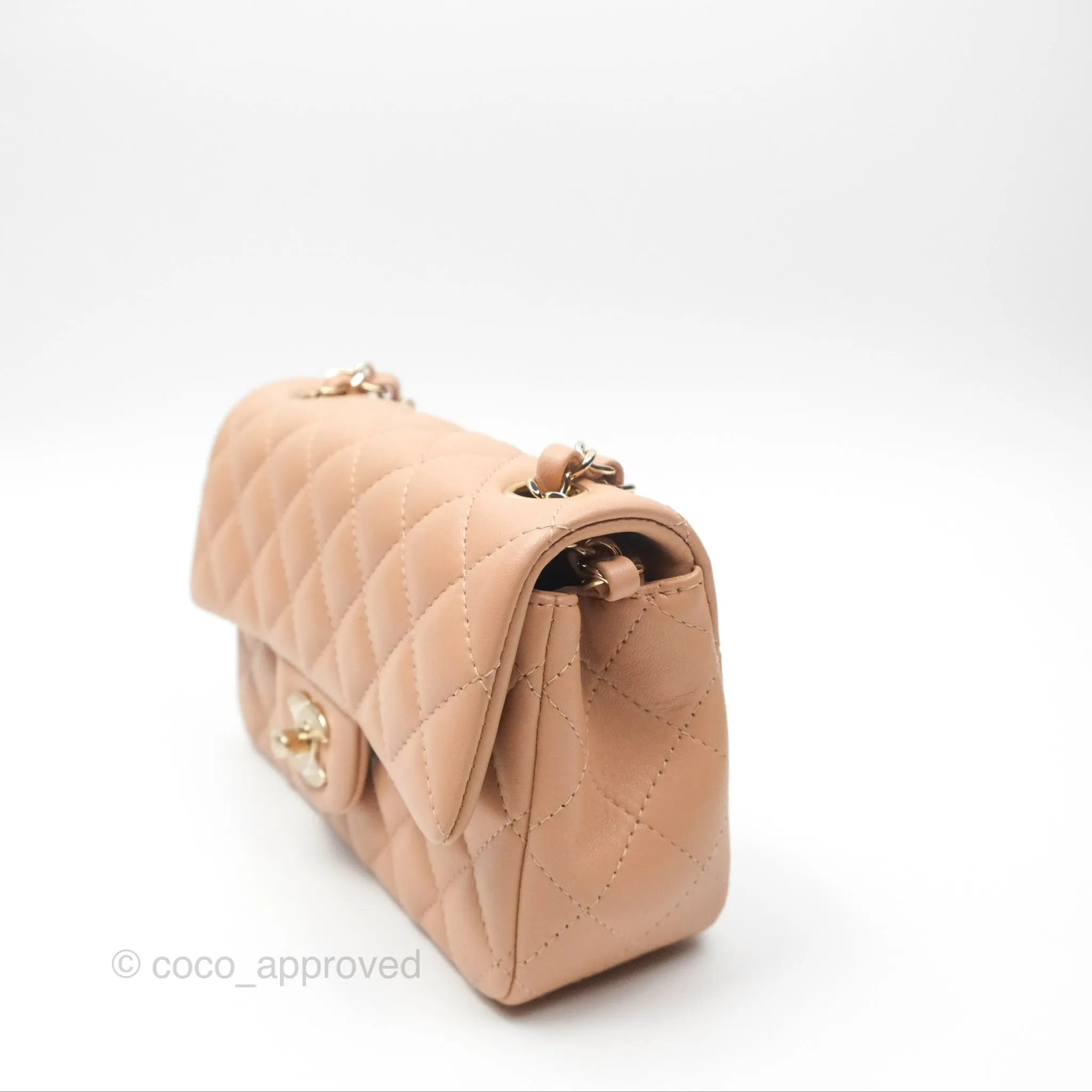 Chanel Mini Rectangular Quilted Beige Lambskin Gold Hardware