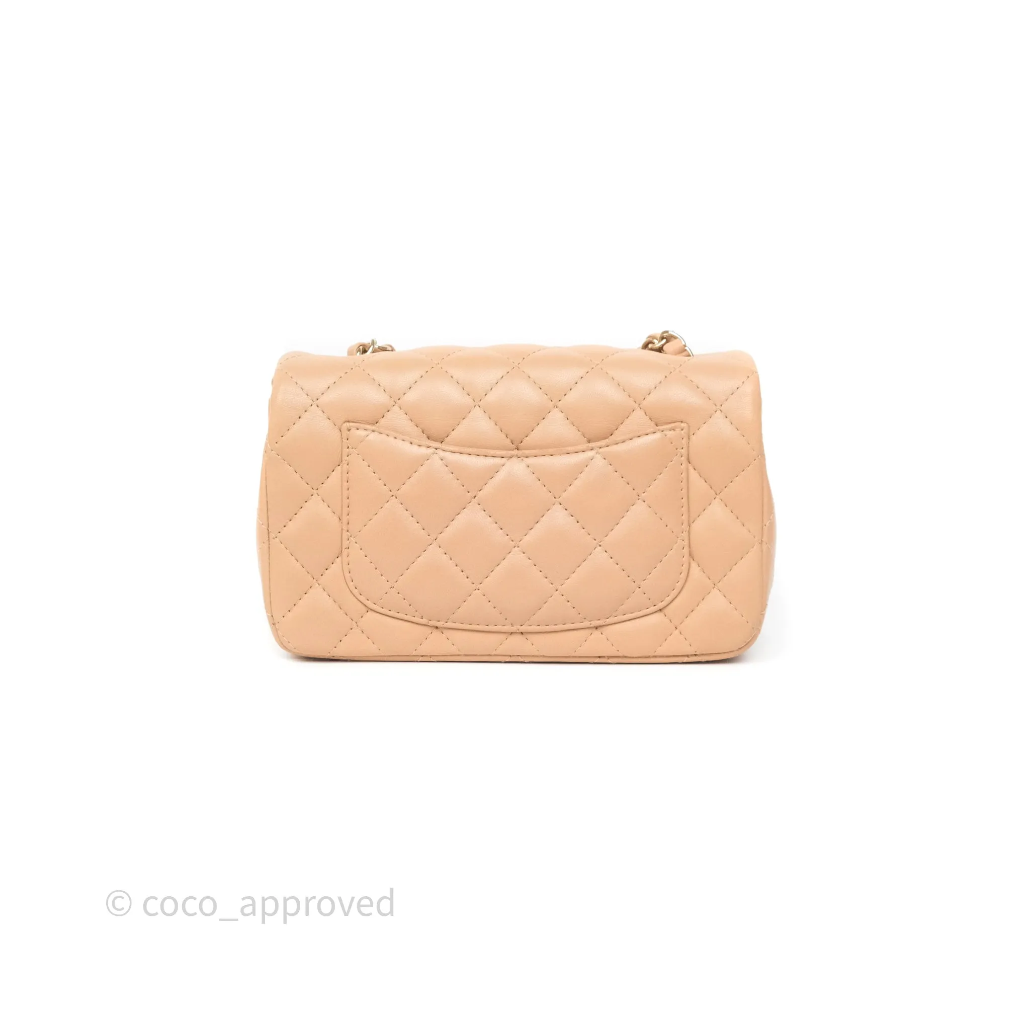 Chanel Mini Rectangular Quilted Beige Lambskin Gold Hardware