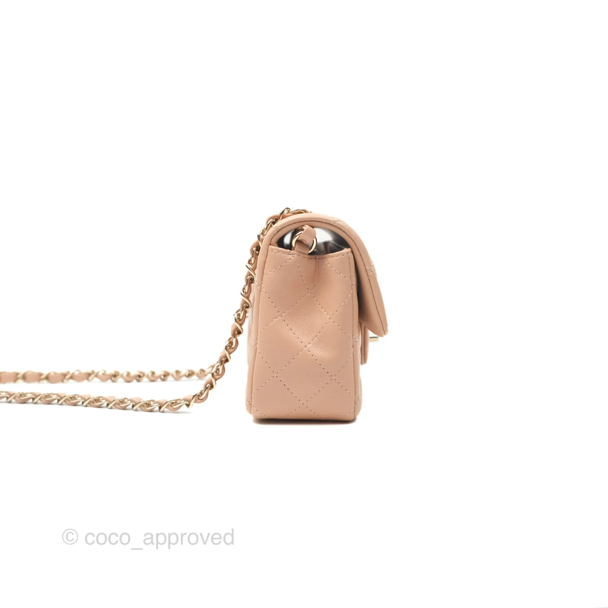 Chanel Mini Rectangular Quilted Beige Lambskin Gold Hardware