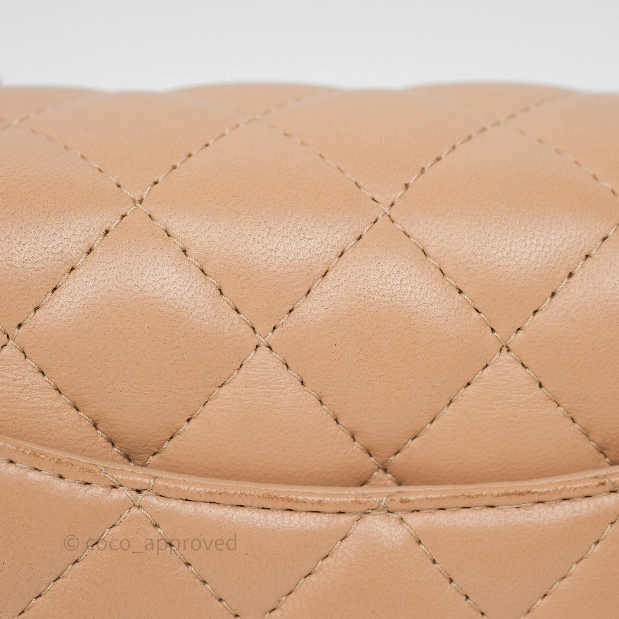 Chanel Mini Rectangular Quilted Beige Lambskin Gold Hardware