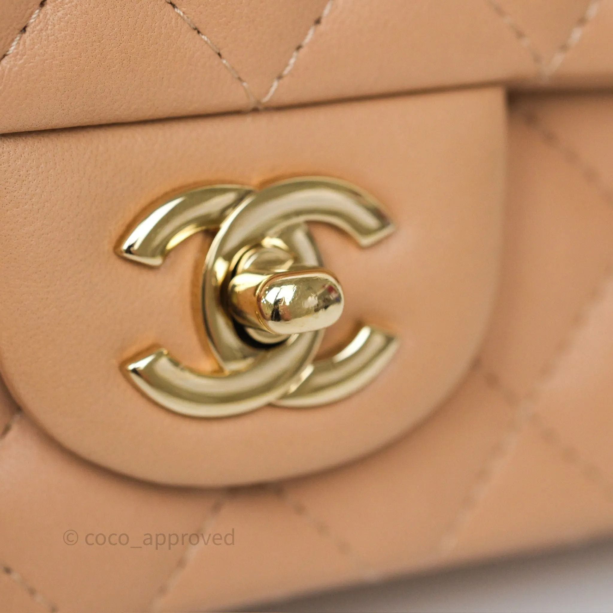 Chanel Mini Rectangular Quilted Beige Lambskin Gold Hardware