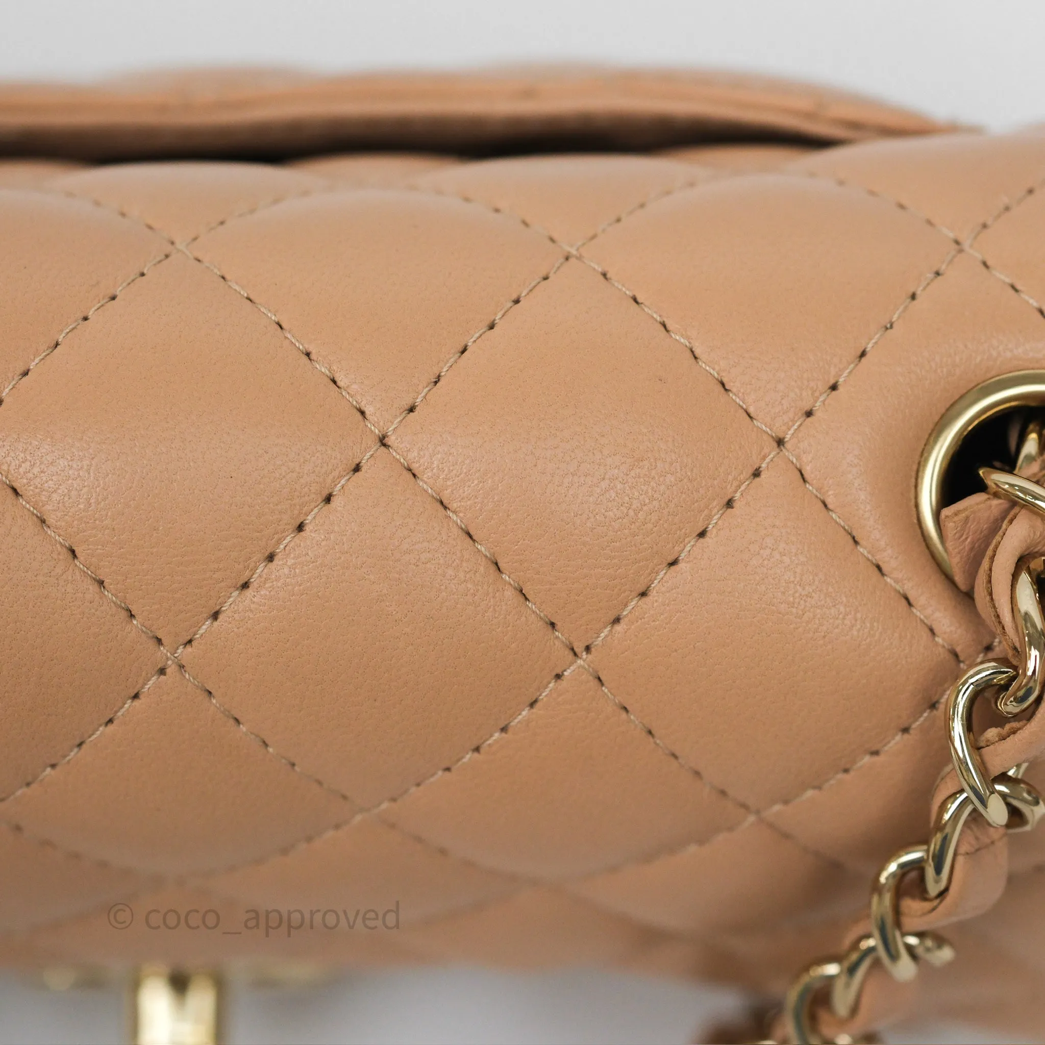 Chanel Mini Rectangular Quilted Beige Lambskin Gold Hardware