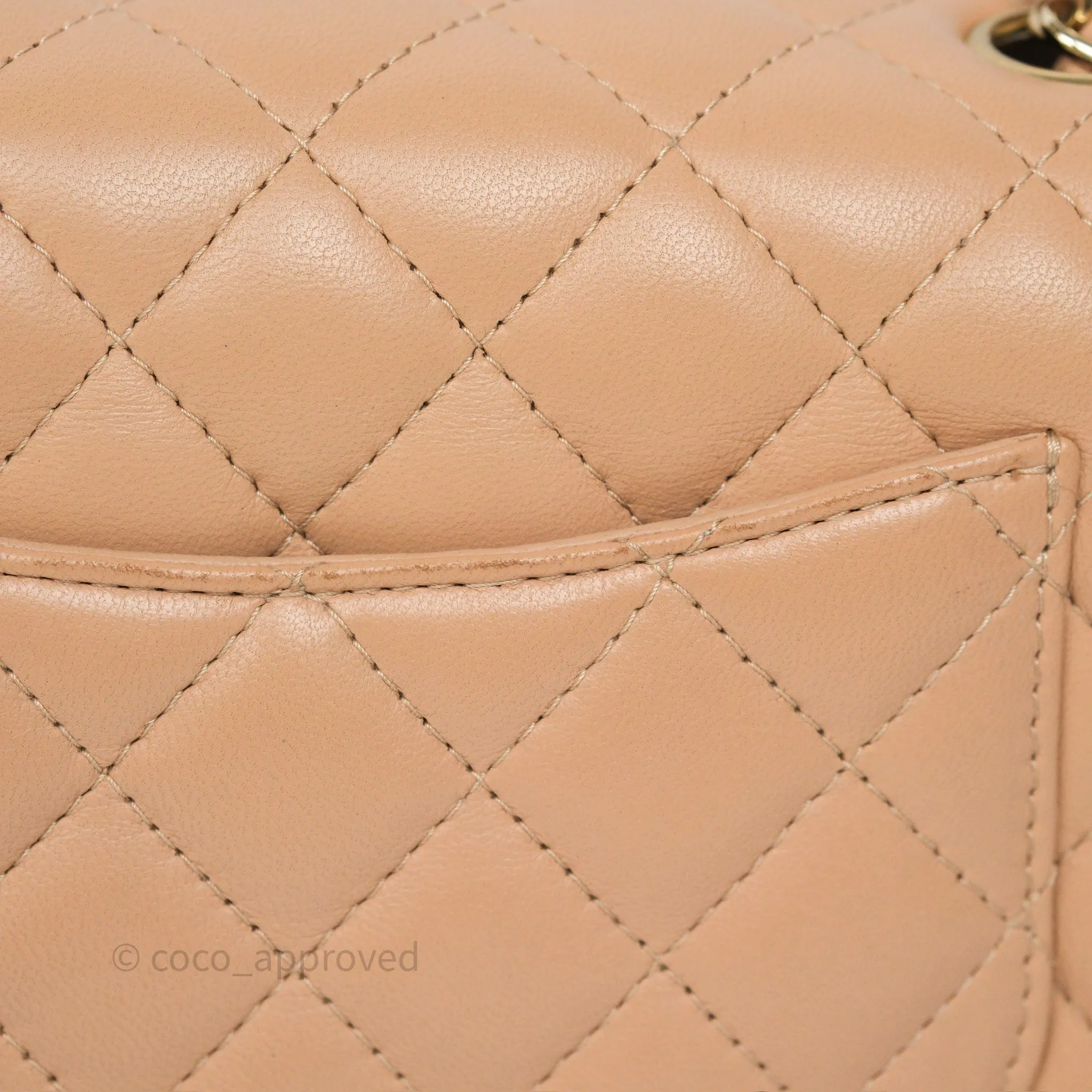 Chanel Mini Rectangular Quilted Beige Lambskin Gold Hardware