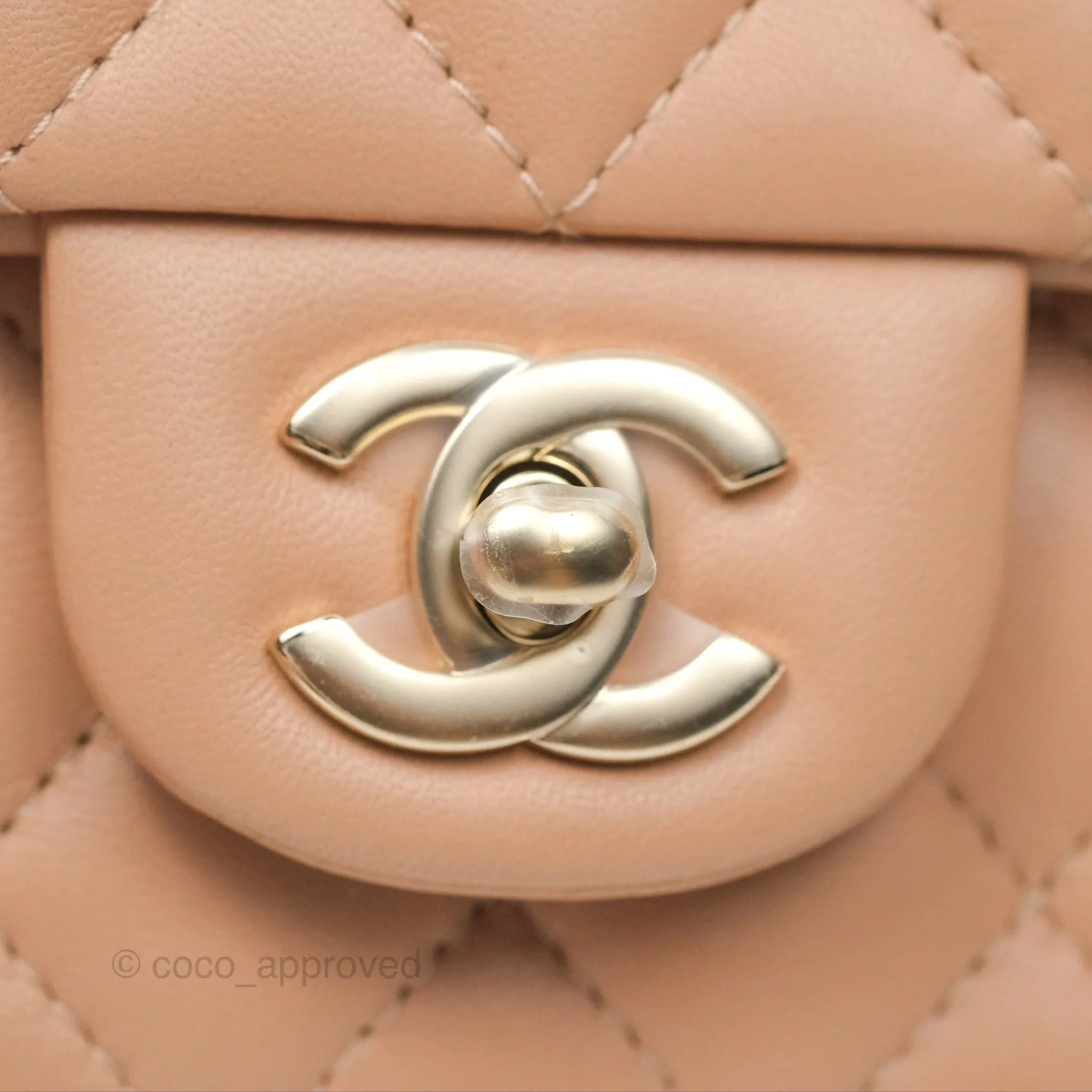 Chanel Mini Rectangular Quilted Beige Lambskin Gold Hardware