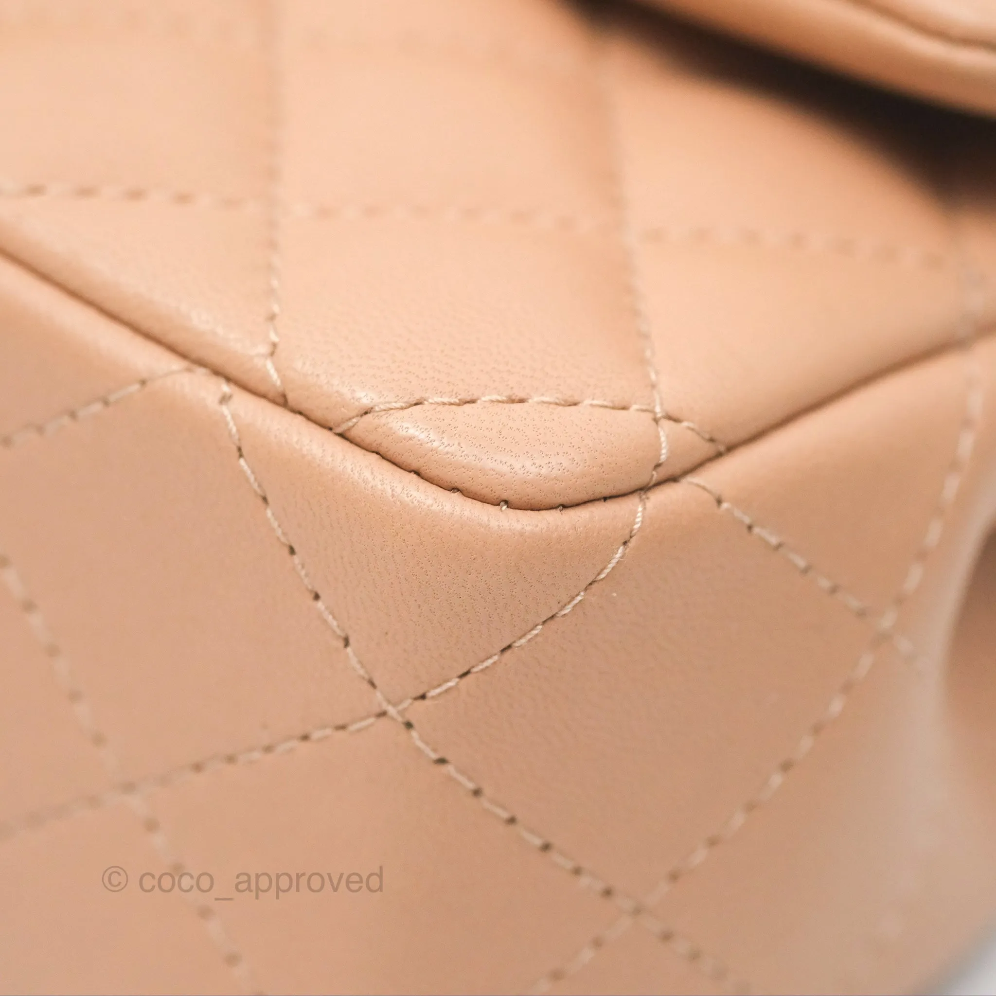 Chanel Mini Rectangular Quilted Beige Lambskin Gold Hardware