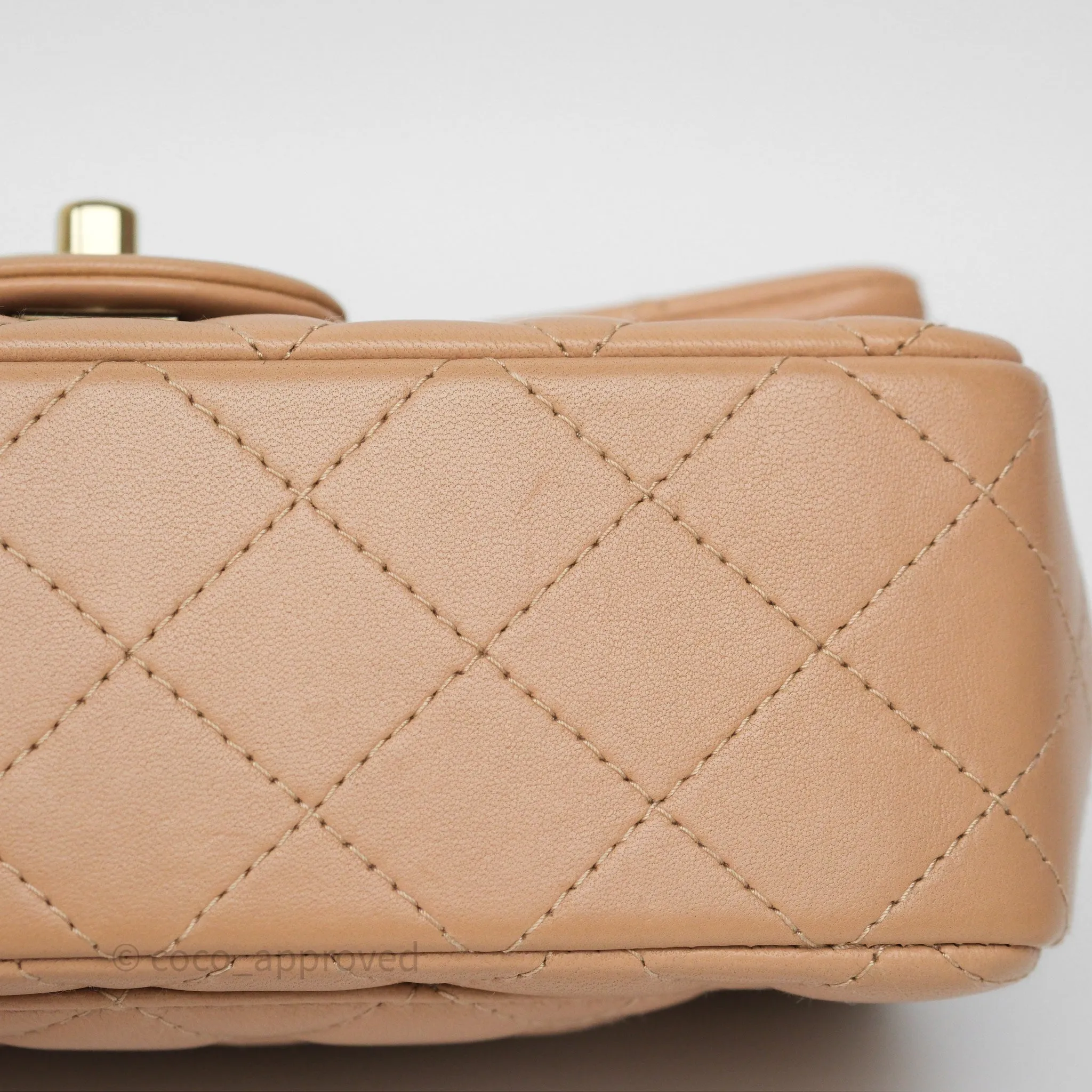Chanel Mini Rectangular Quilted Beige Lambskin Gold Hardware