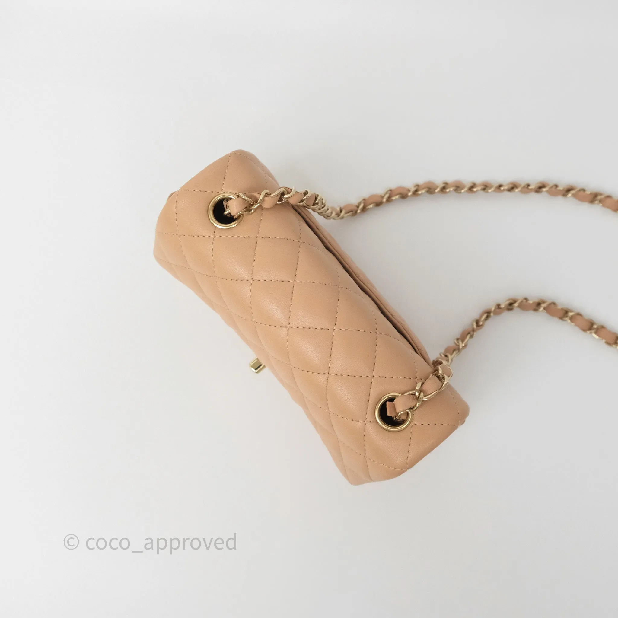 Chanel Mini Rectangular Quilted Beige Lambskin Gold Hardware