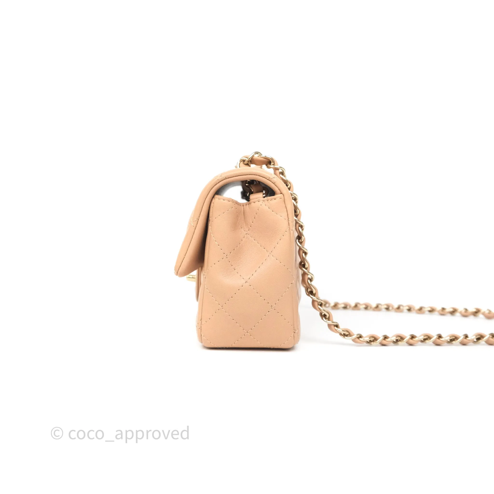 Chanel Mini Rectangular Quilted Beige Lambskin Gold Hardware