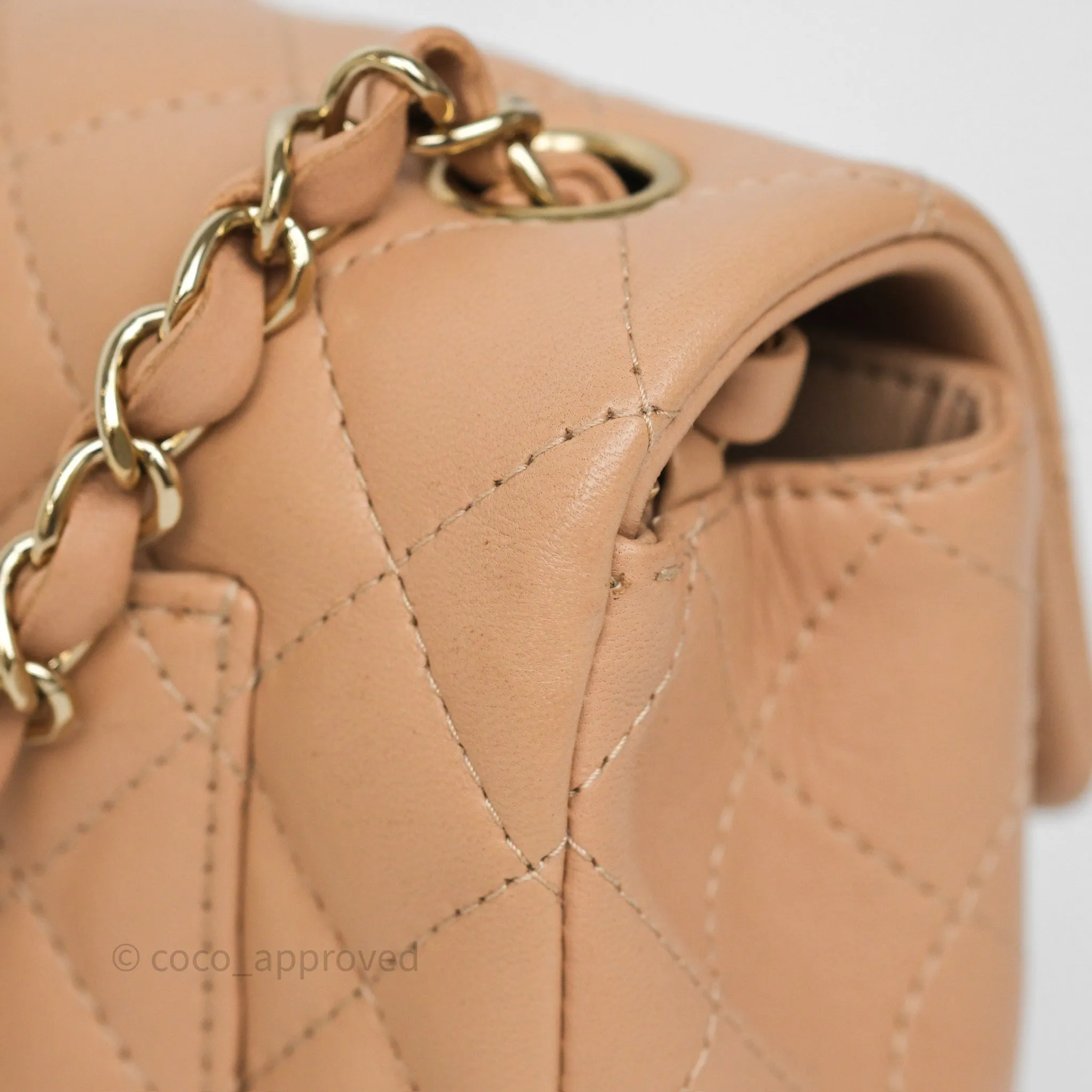 Chanel Mini Rectangular Quilted Beige Lambskin Gold Hardware