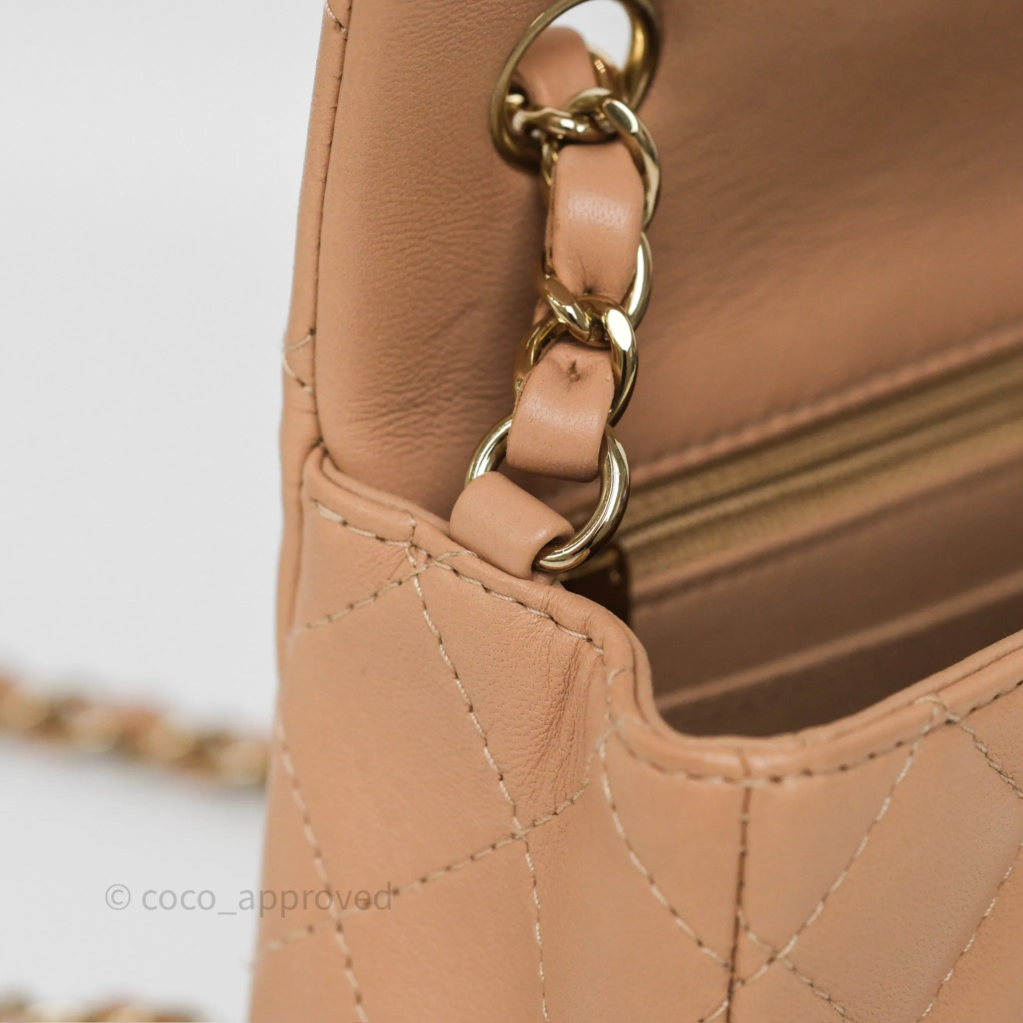 Chanel Mini Rectangular Quilted Beige Lambskin Gold Hardware
