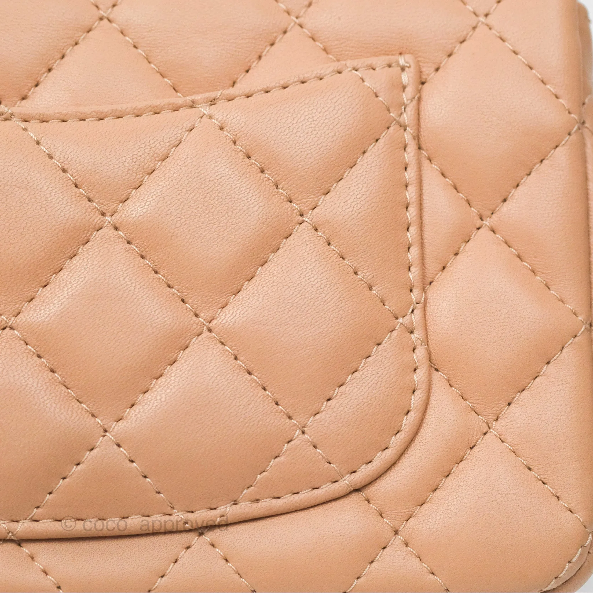 Chanel Mini Rectangular Quilted Beige Lambskin Gold Hardware