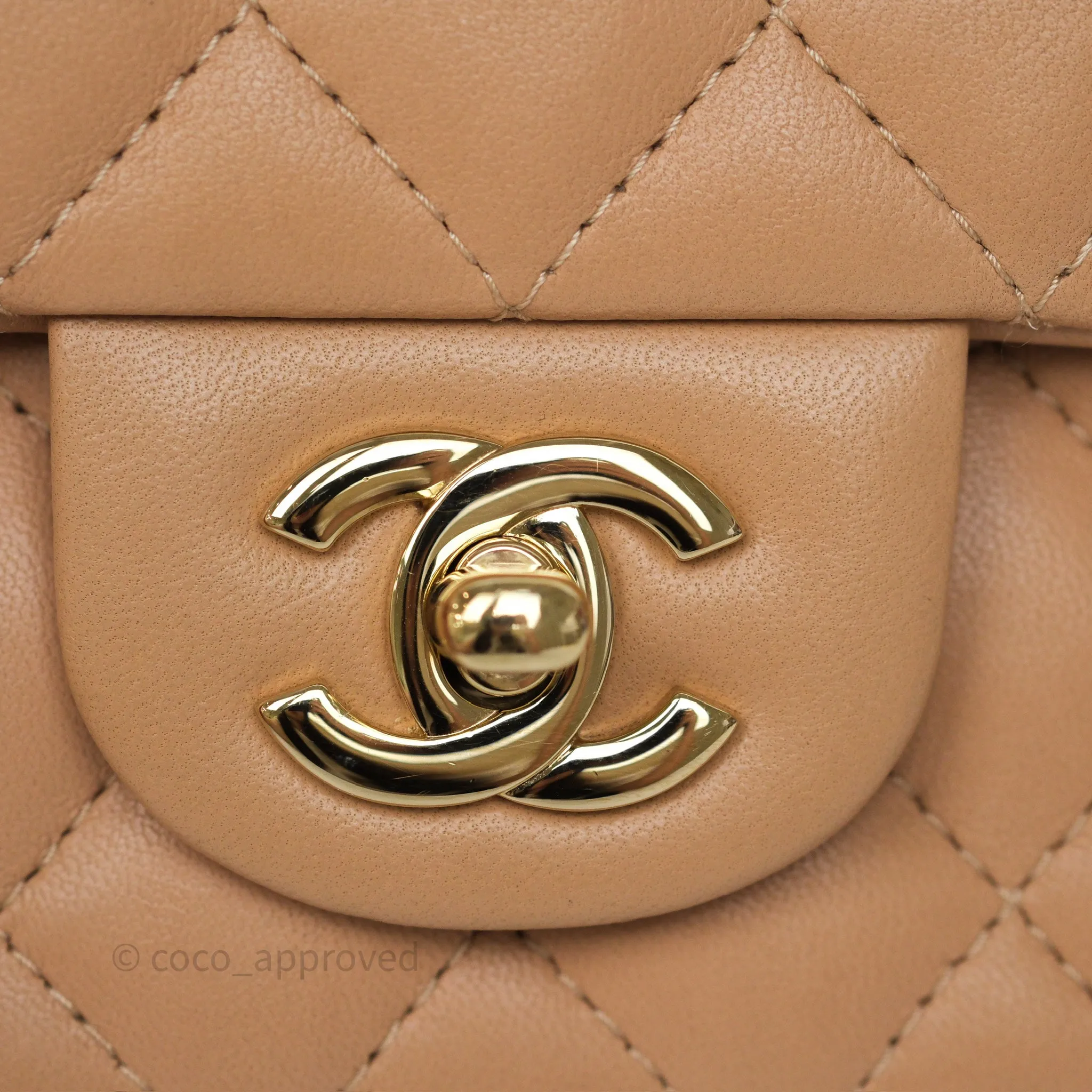 Chanel Mini Rectangular Quilted Beige Lambskin Gold Hardware