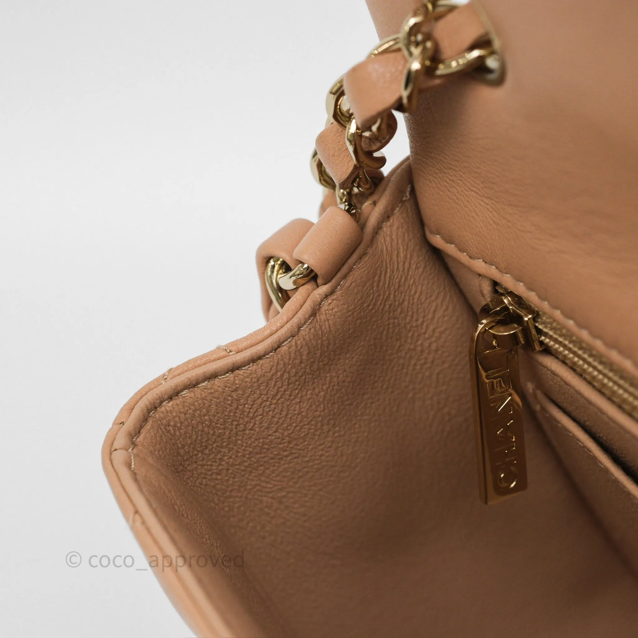 Chanel Mini Rectangular Quilted Beige Lambskin Gold Hardware