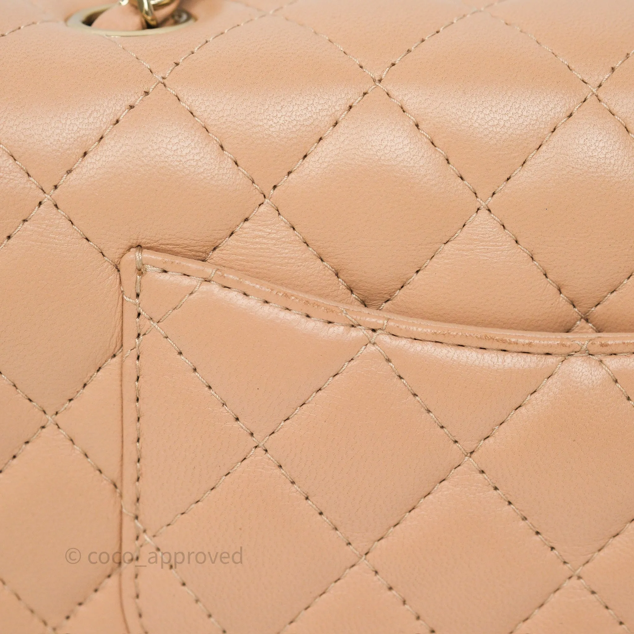 Chanel Mini Rectangular Quilted Beige Lambskin Gold Hardware