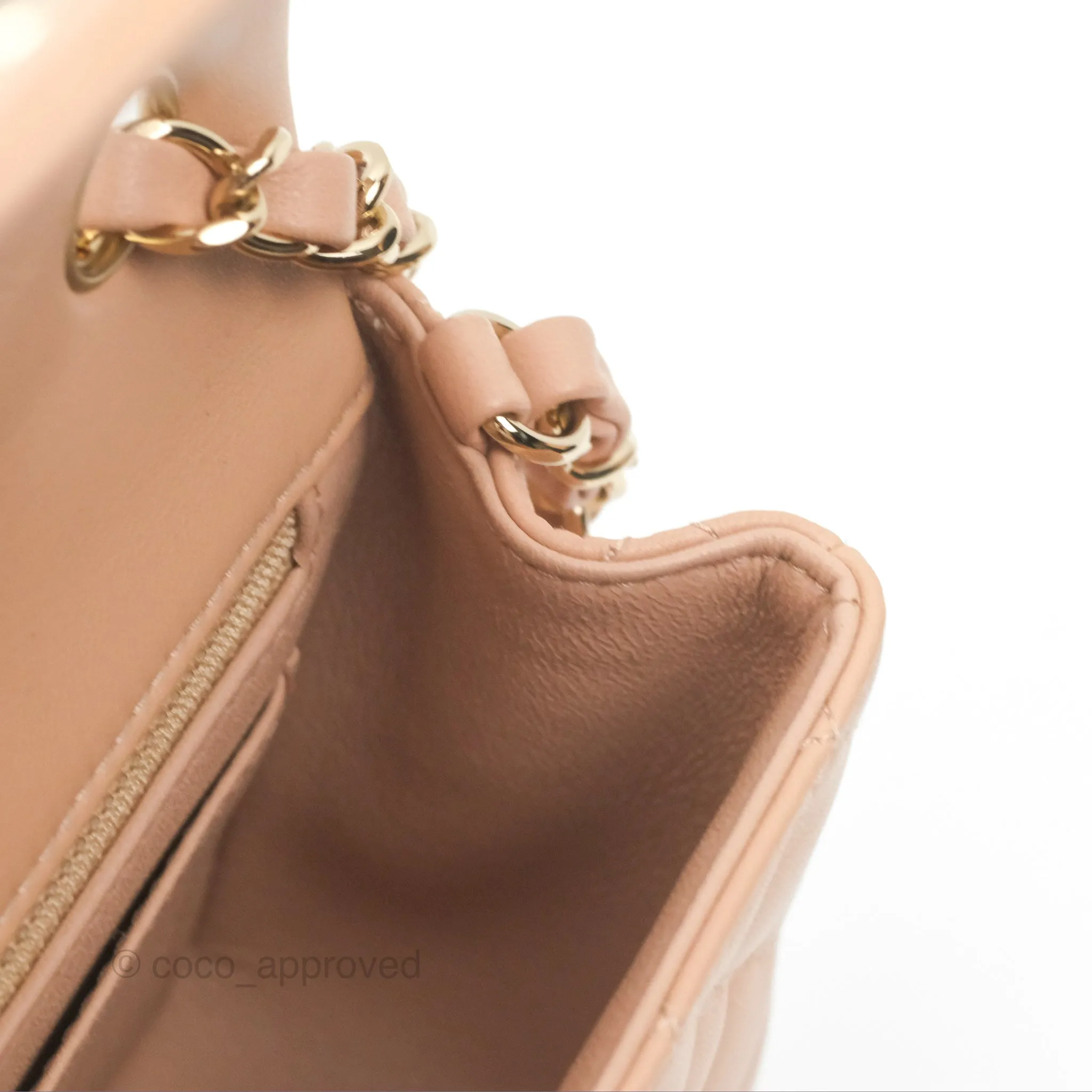 Chanel Mini Rectangular Quilted Beige Lambskin Gold Hardware