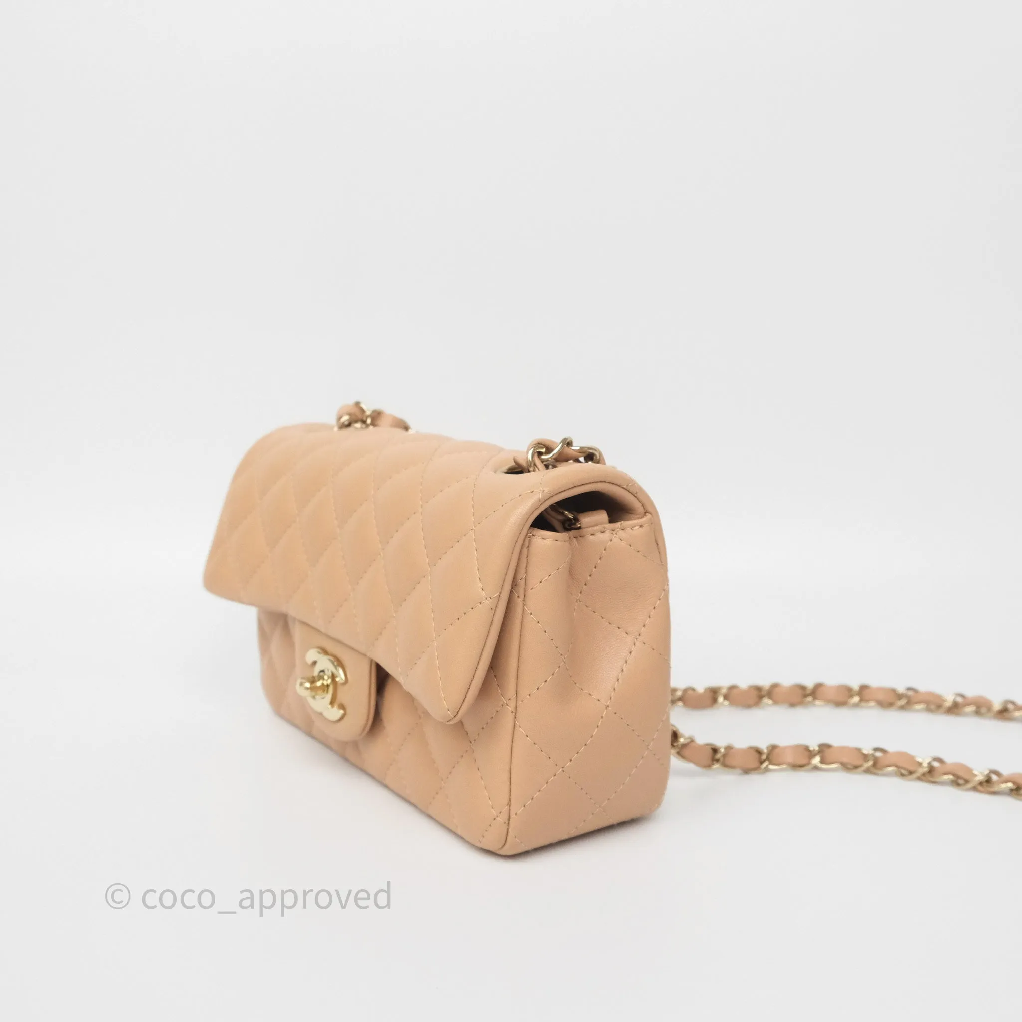 Chanel Mini Rectangular Quilted Beige Lambskin Gold Hardware