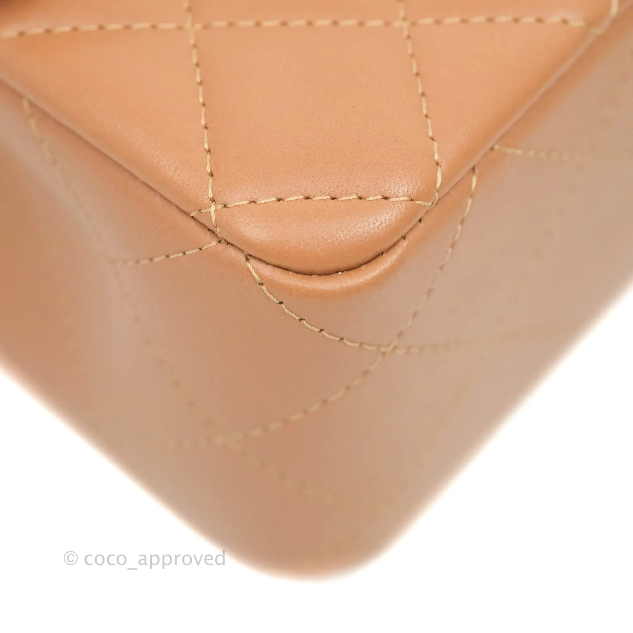 Chanel Mini Rectangular Quilted Caramel Dark Beige Lambskin Gold Hardware 21P