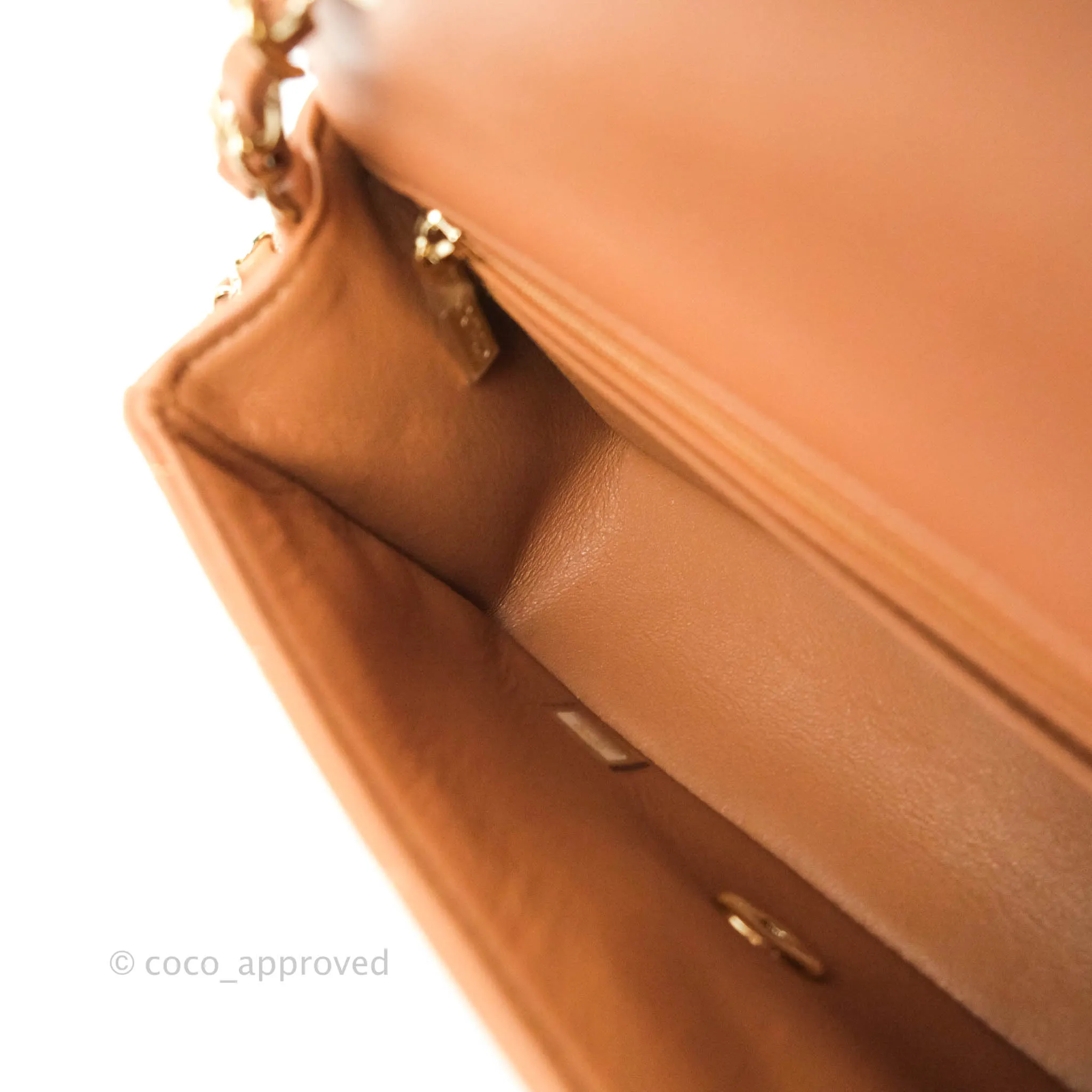 Chanel Mini Rectangular Quilted Caramel Dark Beige Lambskin Gold Hardware 21P