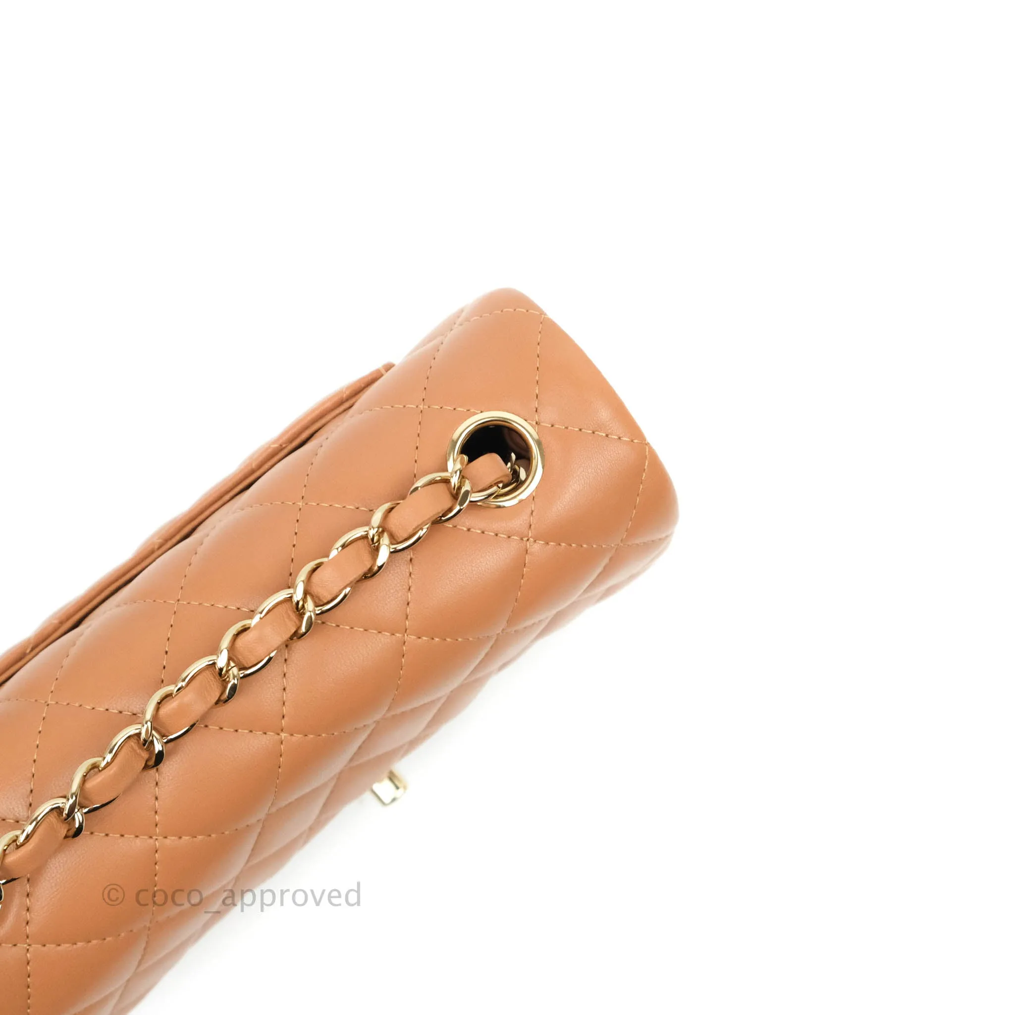 Chanel Mini Rectangular Quilted Caramel Dark Beige Lambskin Gold Hardware 21P