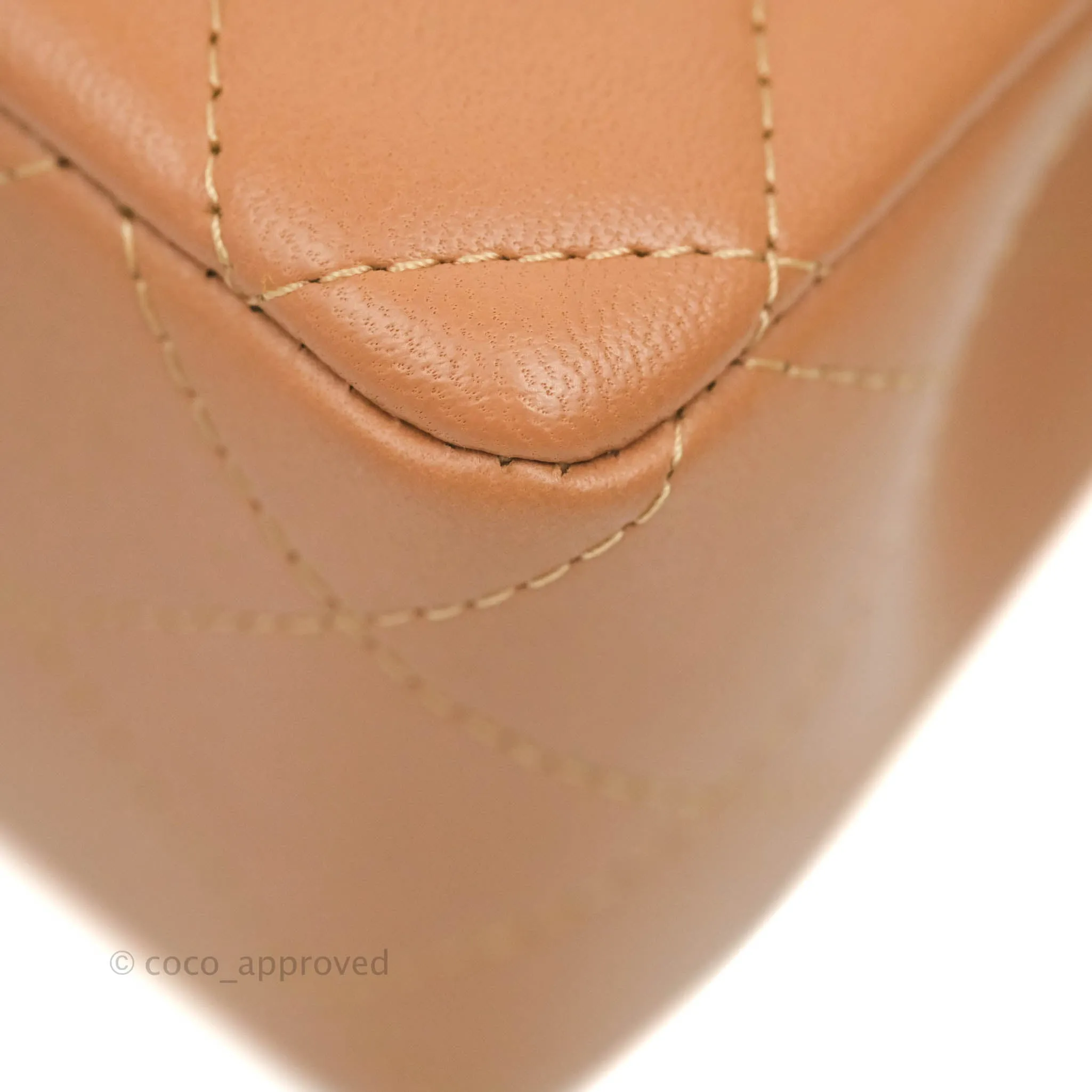 Chanel Mini Rectangular Quilted Caramel Dark Beige Lambskin Gold Hardware 21P