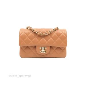 Chanel Mini Rectangular Quilted Caramel Dark Beige Lambskin Gold Hardware 21P