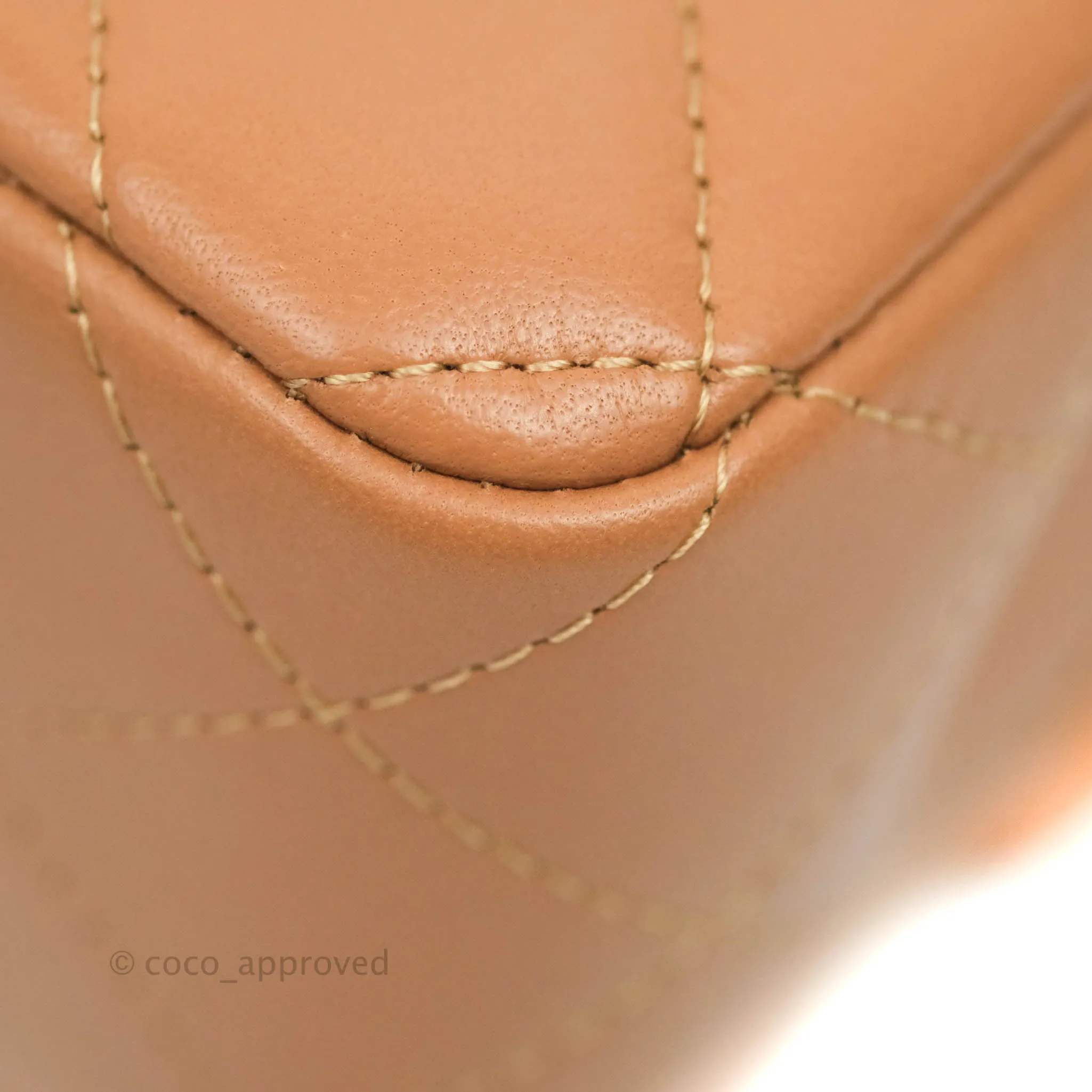 Chanel Mini Rectangular Quilted Caramel Dark Beige Lambskin Gold Hardware 21P
