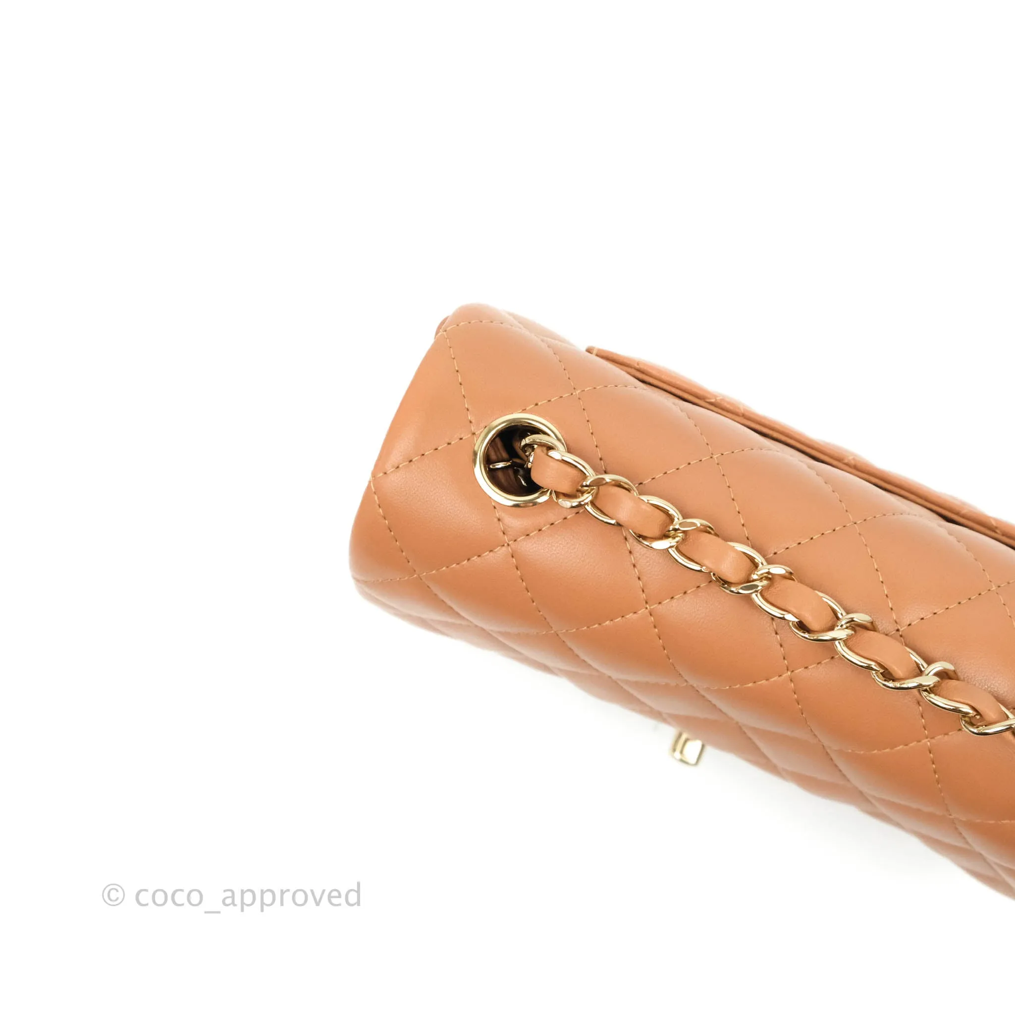 Chanel Mini Rectangular Quilted Caramel Dark Beige Lambskin Gold Hardware 21P
