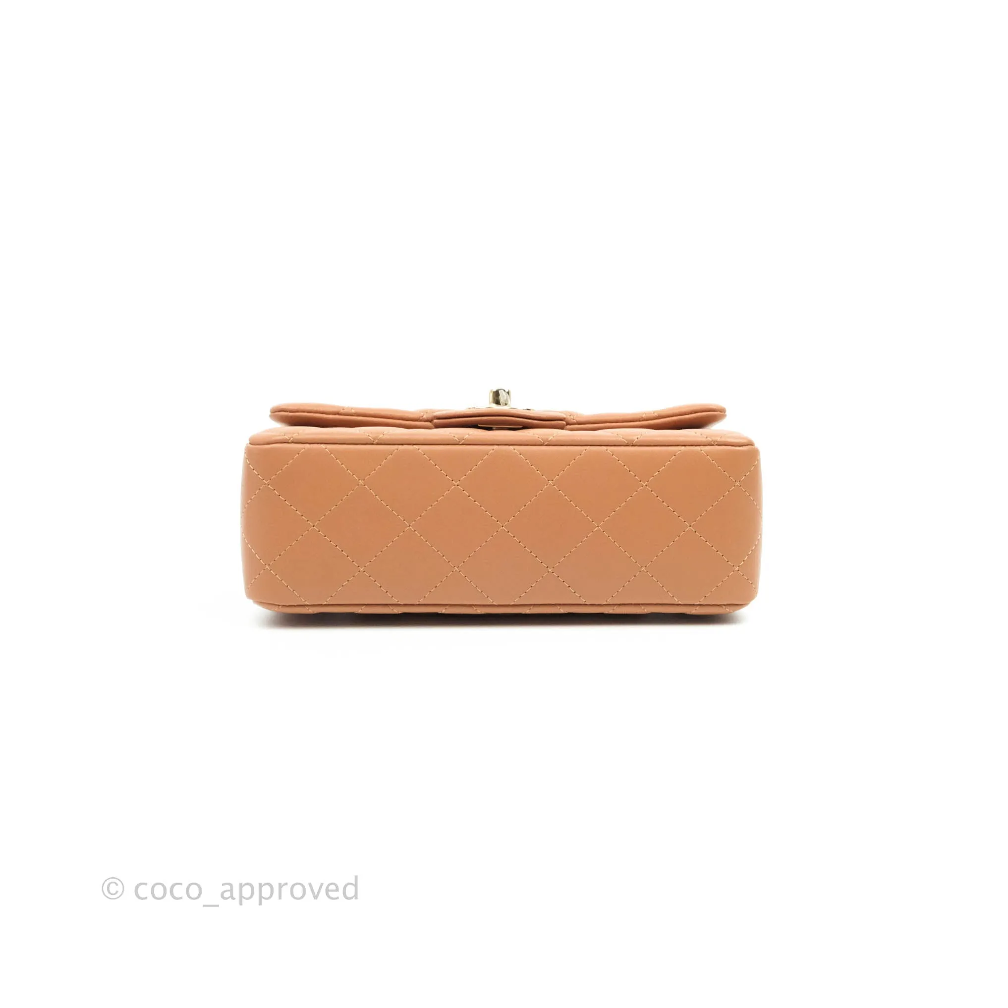 Chanel Mini Rectangular Quilted Caramel Dark Beige Lambskin Gold Hardware 21P