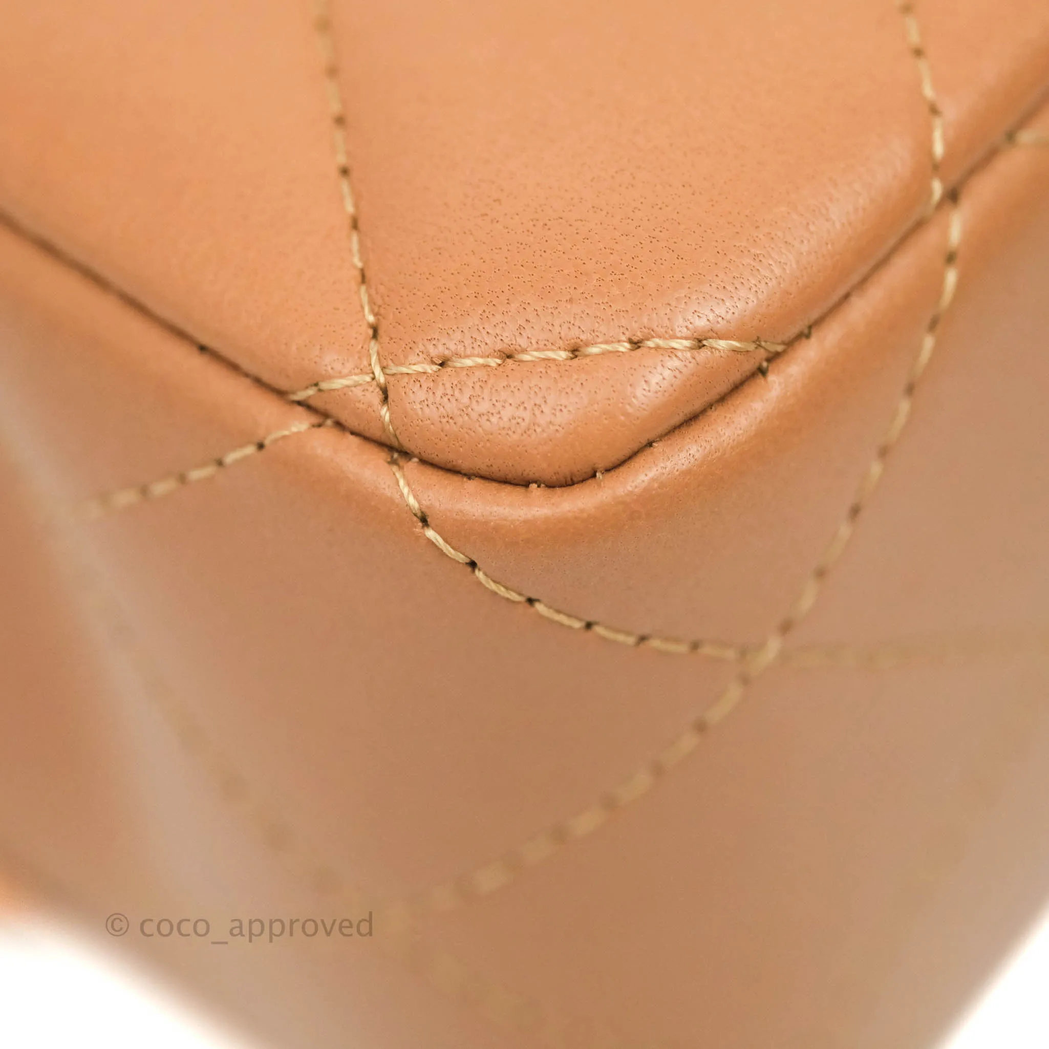 Chanel Mini Rectangular Quilted Caramel Dark Beige Lambskin Gold Hardware 21P