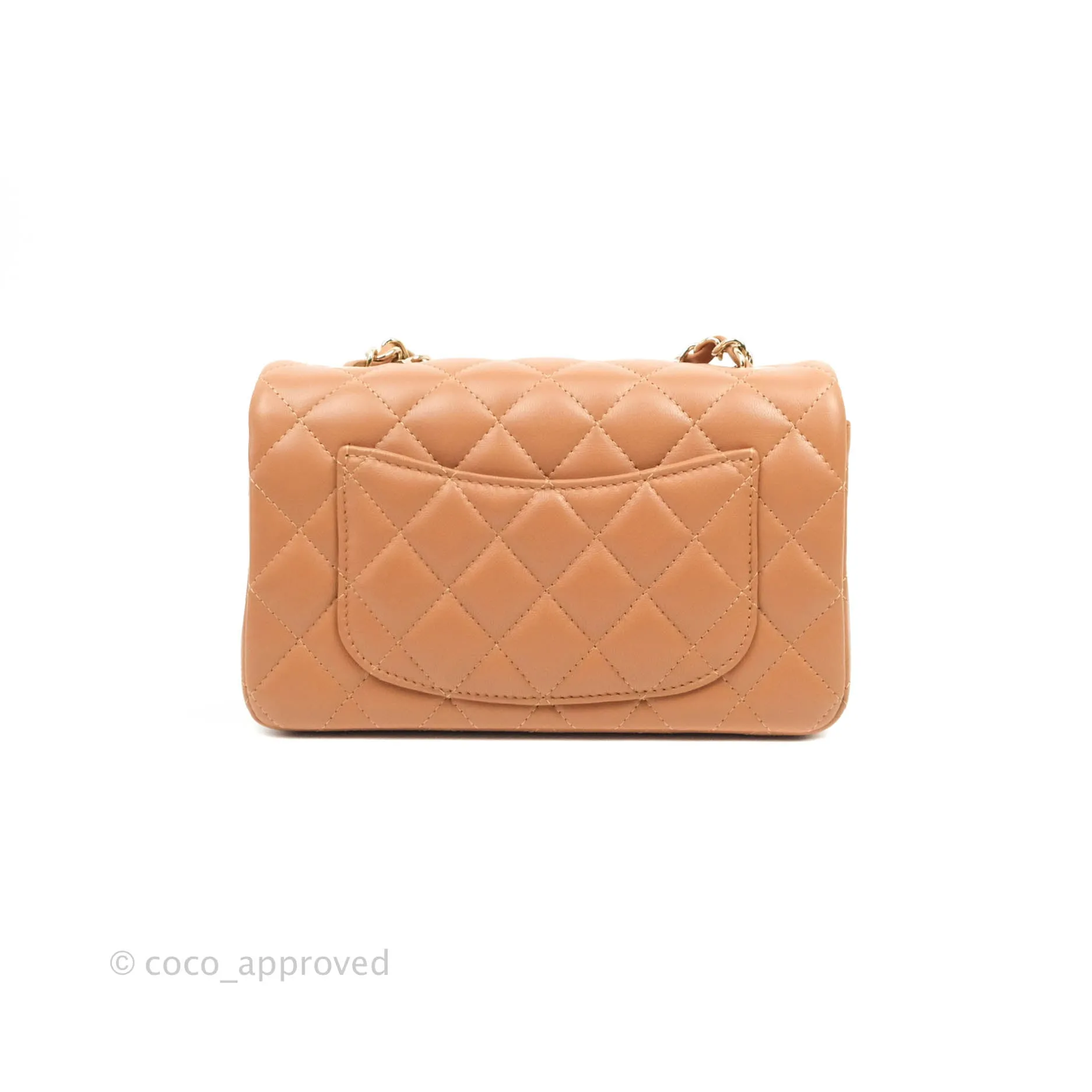 Chanel Mini Rectangular Quilted Caramel Dark Beige Lambskin Gold Hardware 21P
