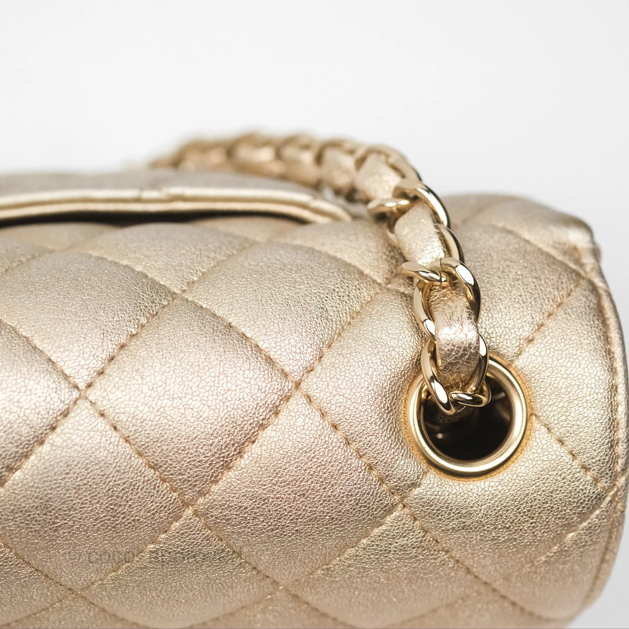 Chanel Mini Rectangular Quilted Iridescent Gold Lambskin Gold Hardware 21P