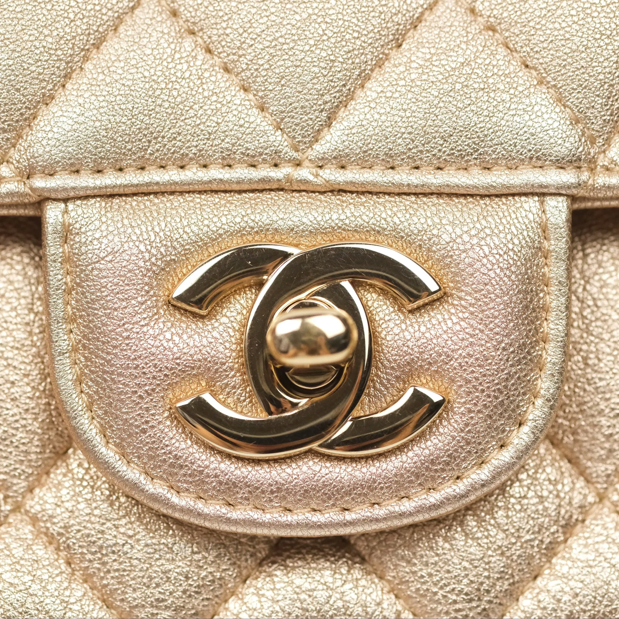 Chanel Mini Rectangular Quilted Iridescent Gold Lambskin Gold Hardware 21P