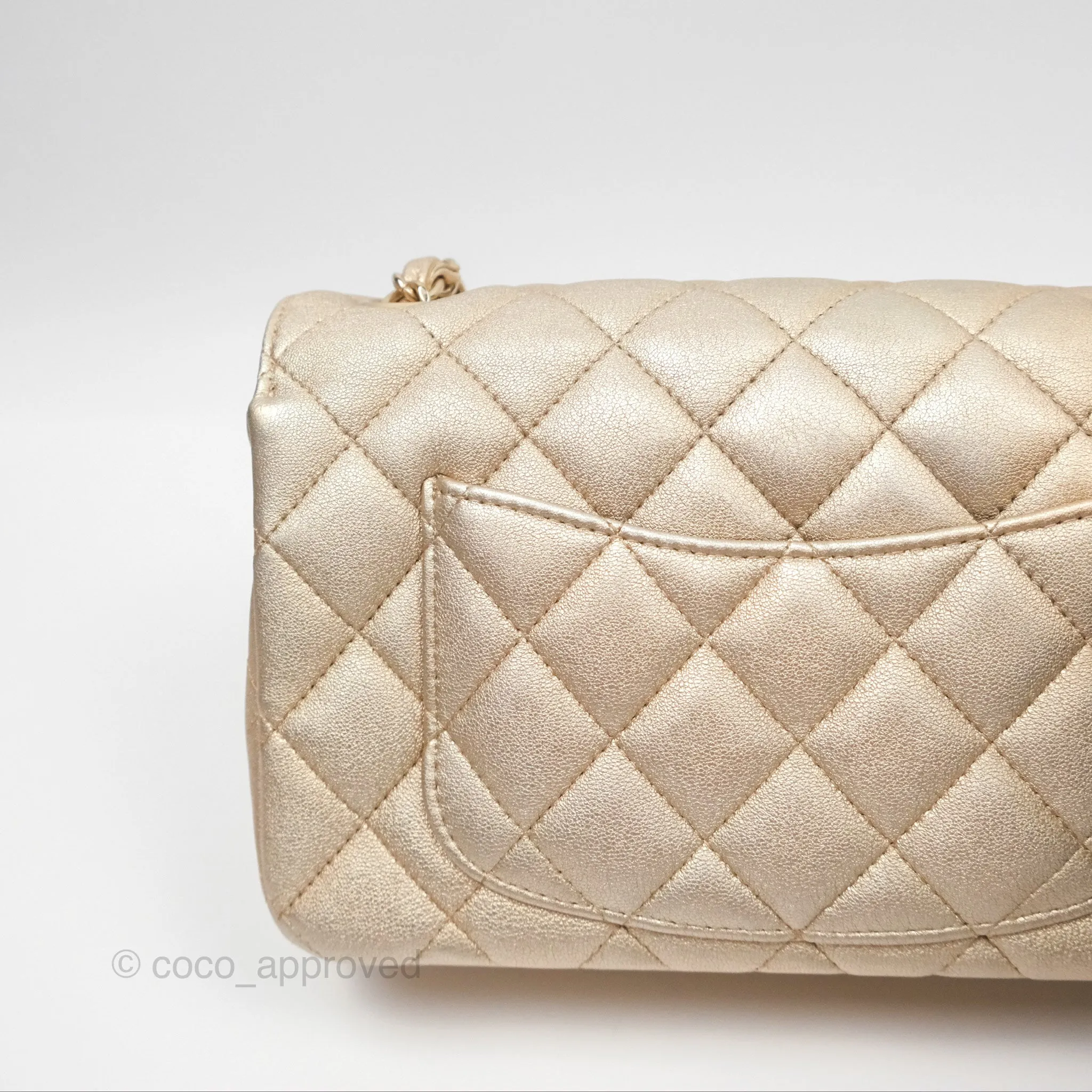 Chanel Mini Rectangular Quilted Iridescent Gold Lambskin Gold Hardware 21P
