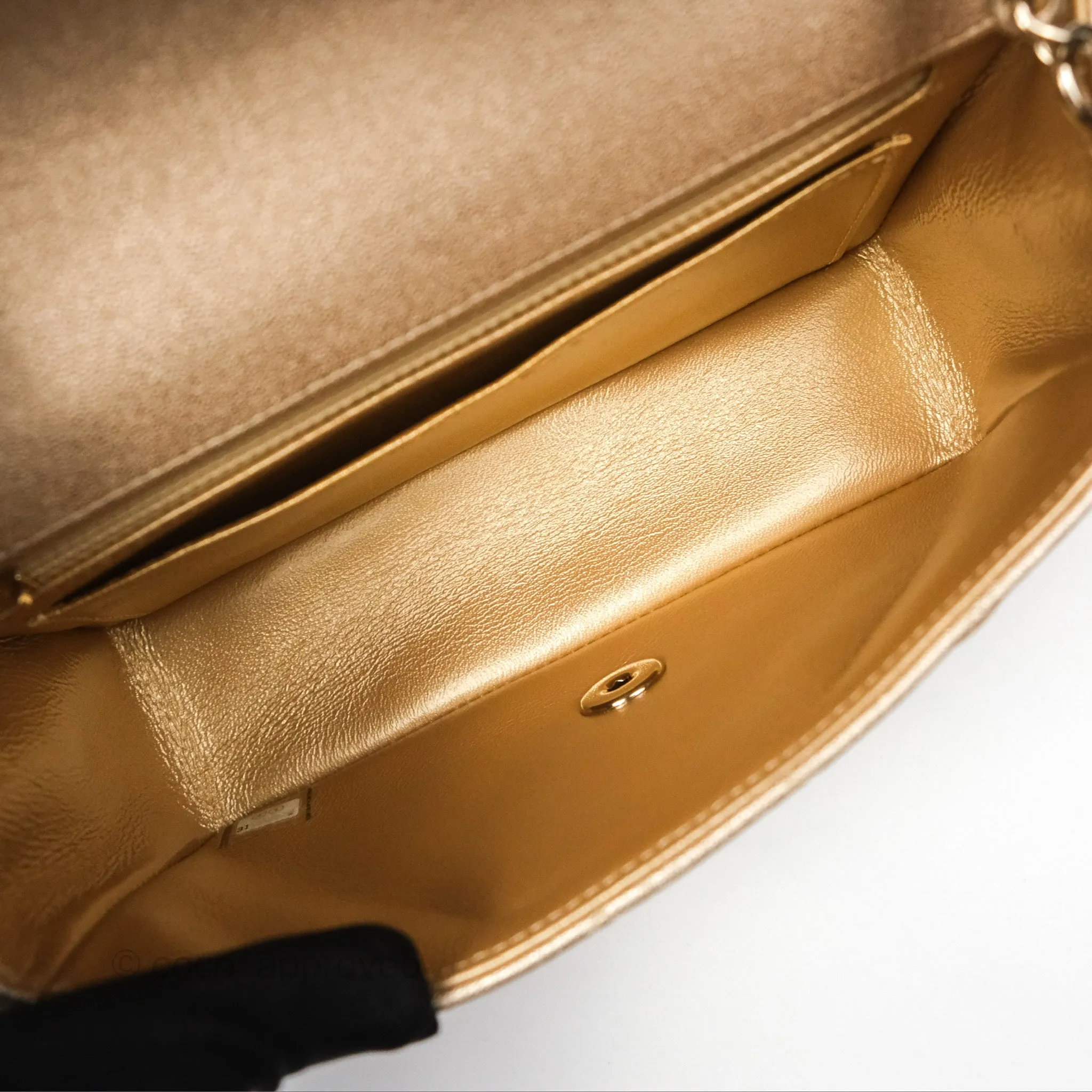 Chanel Mini Rectangular Quilted Iridescent Gold Lambskin Gold Hardware 21P