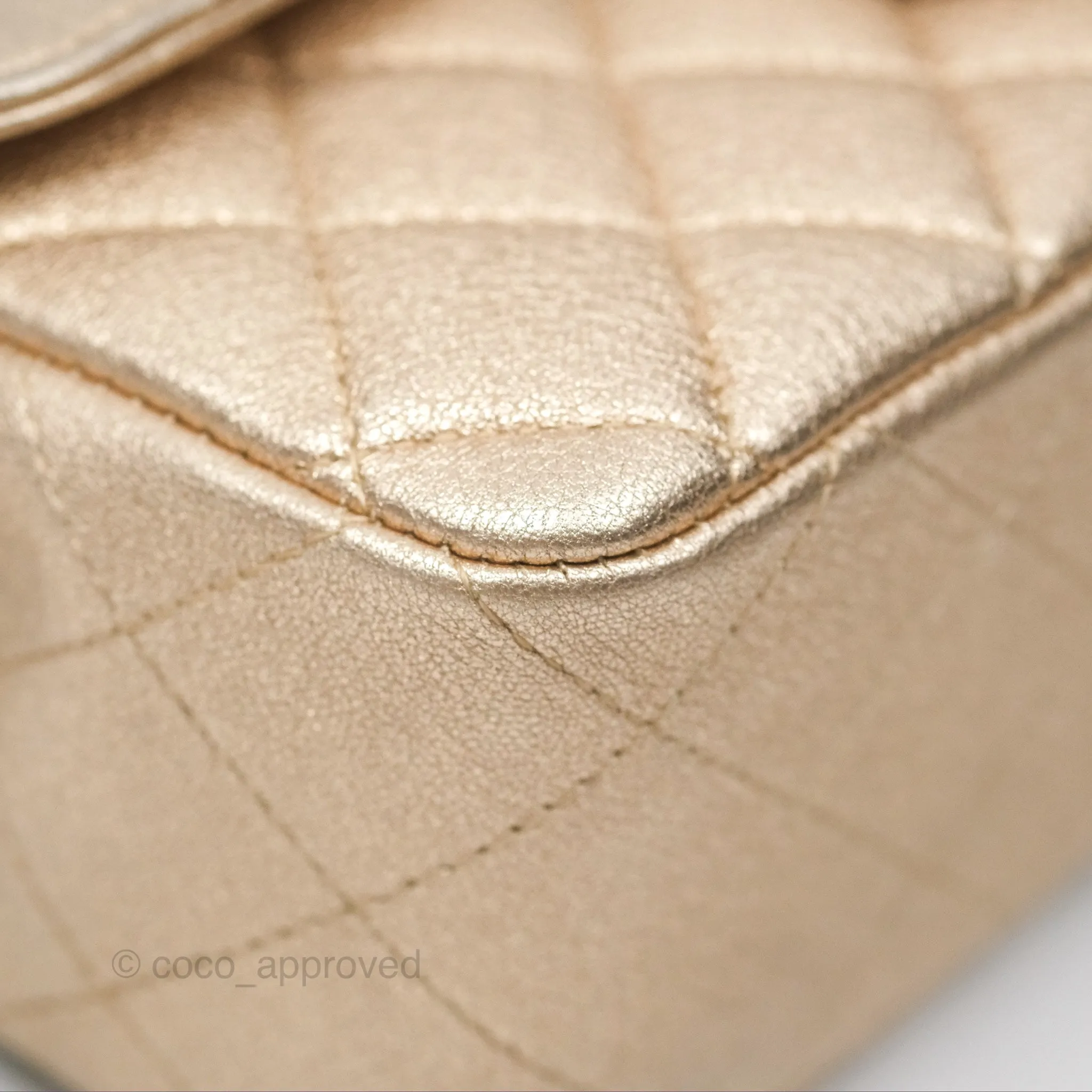 Chanel Mini Rectangular Quilted Iridescent Gold Lambskin Gold Hardware 21P