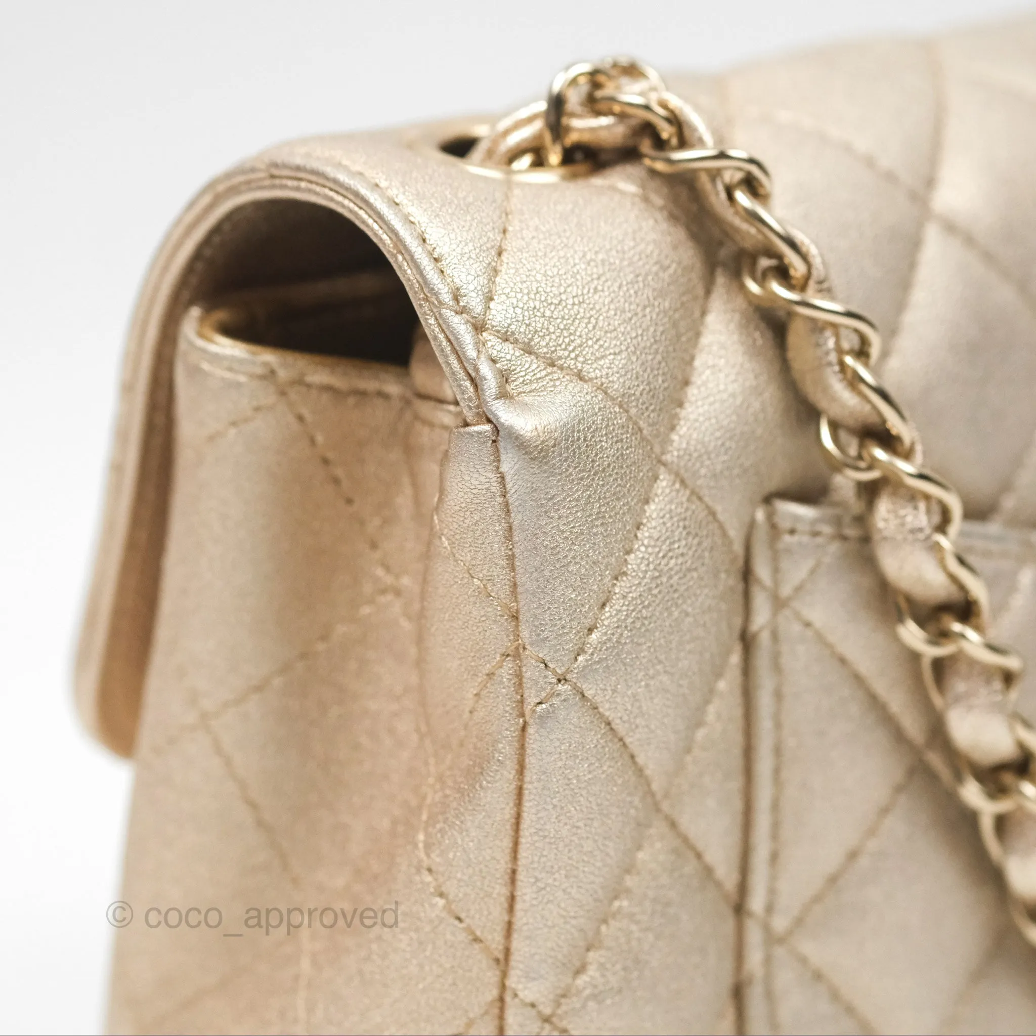 Chanel Mini Rectangular Quilted Iridescent Gold Lambskin Gold Hardware 21P