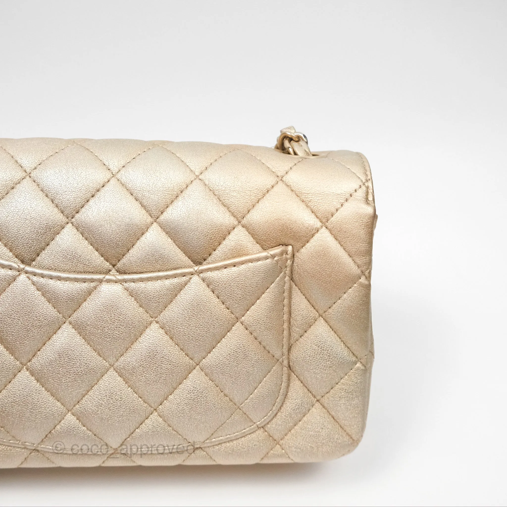 Chanel Mini Rectangular Quilted Iridescent Gold Lambskin Gold Hardware 21P