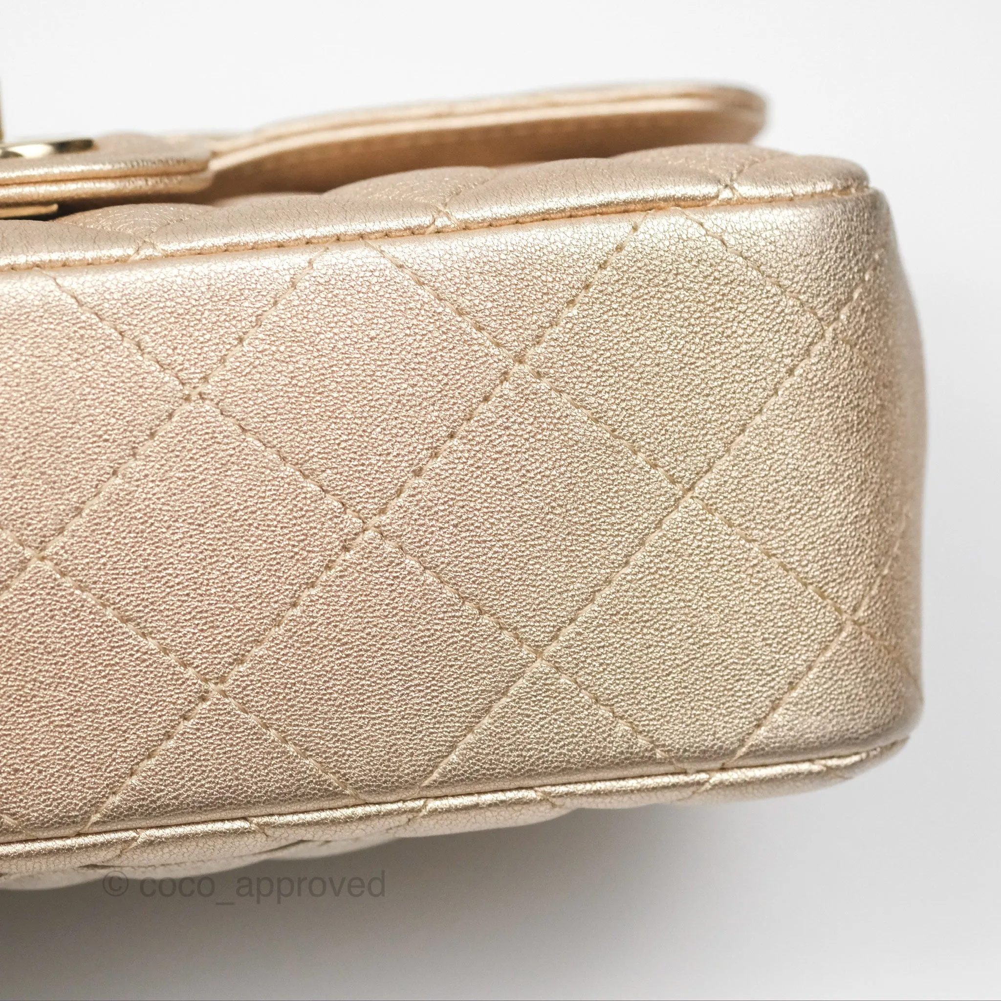 Chanel Mini Rectangular Quilted Iridescent Gold Lambskin Gold Hardware 21P