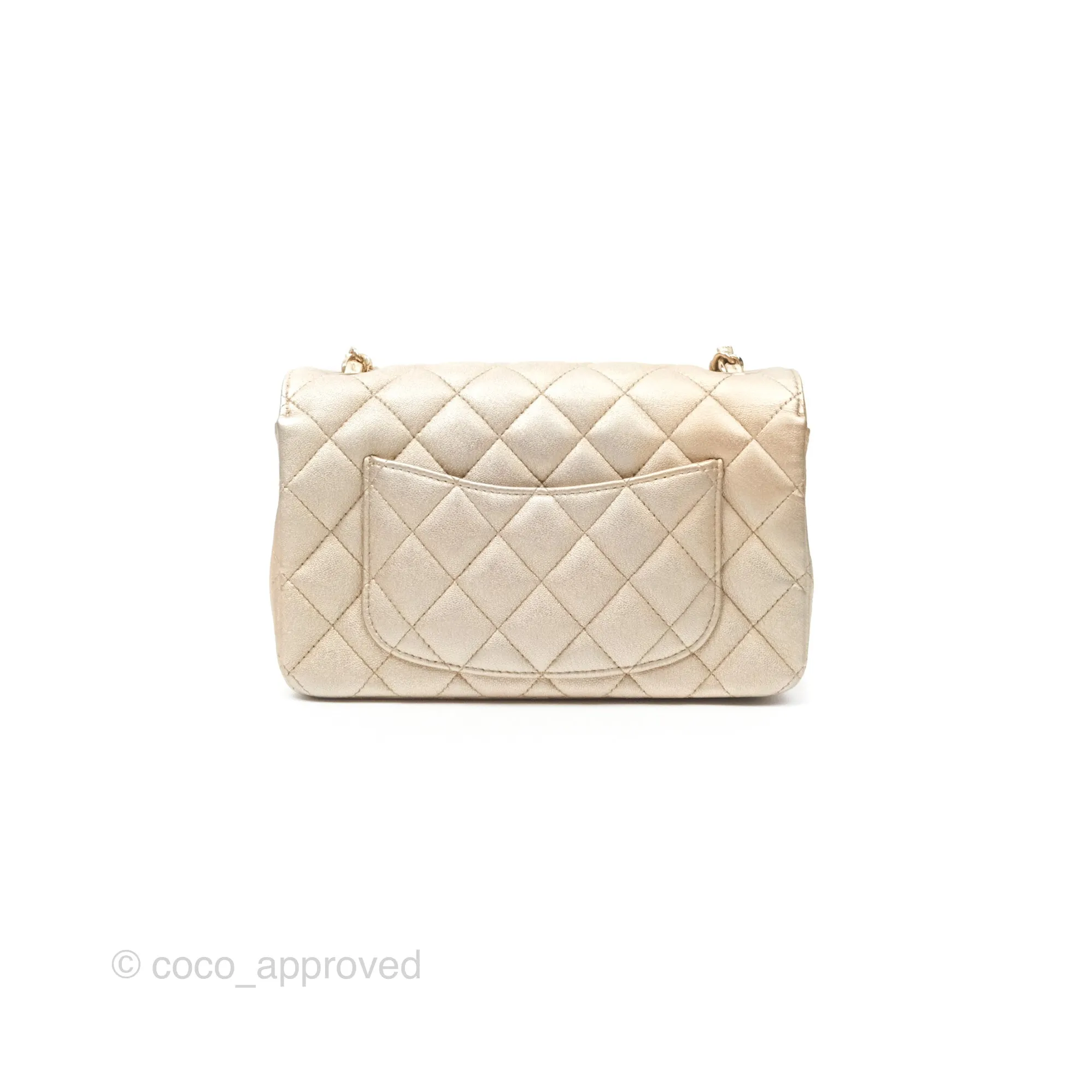 Chanel Mini Rectangular Quilted Iridescent Gold Lambskin Gold Hardware 21P