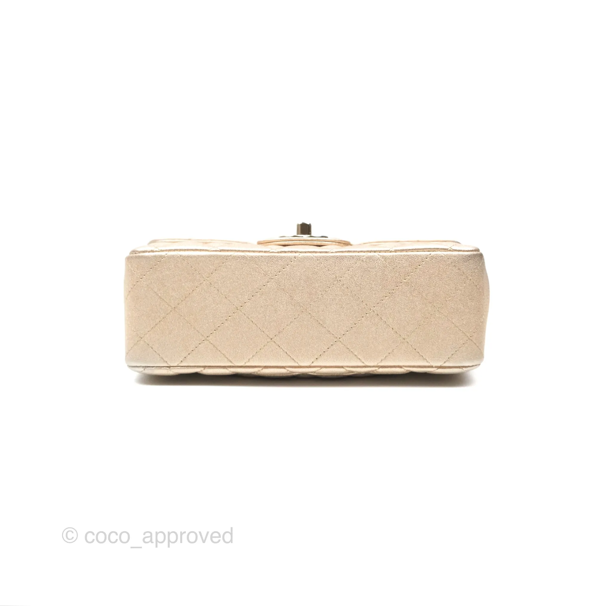 Chanel Mini Rectangular Quilted Iridescent Gold Lambskin Gold Hardware 21P