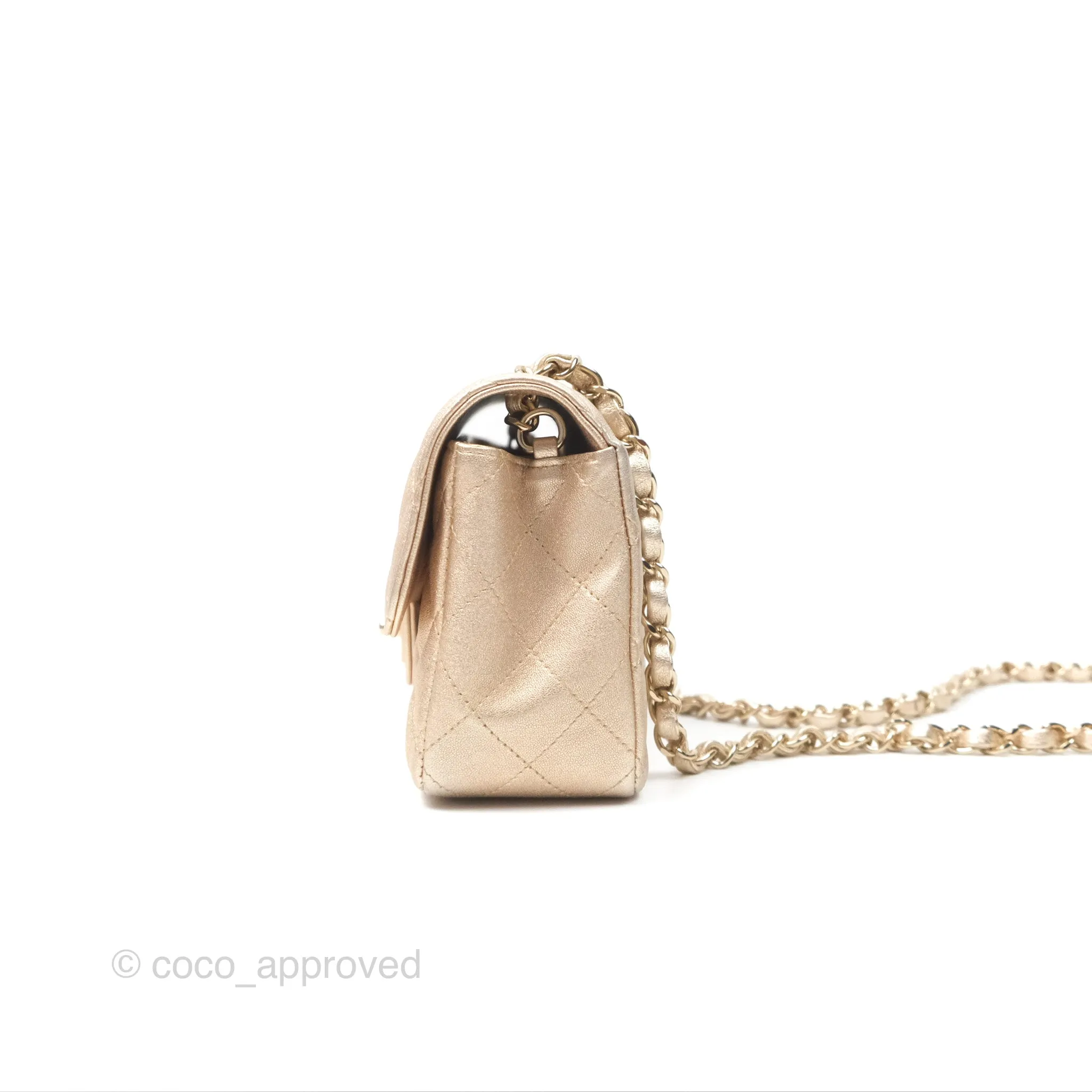 Chanel Mini Rectangular Quilted Iridescent Gold Lambskin Gold Hardware 21P