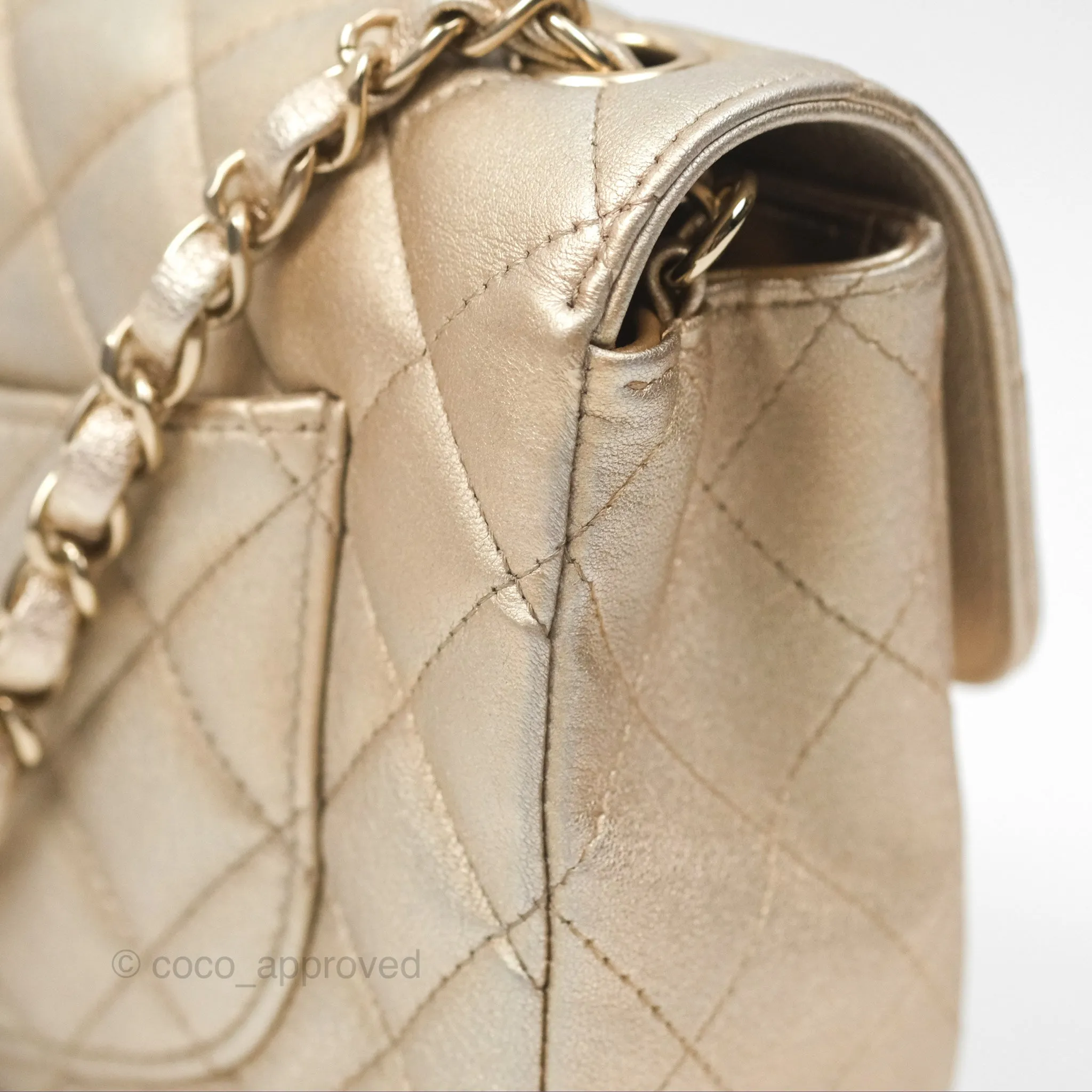 Chanel Mini Rectangular Quilted Iridescent Gold Lambskin Gold Hardware 21P