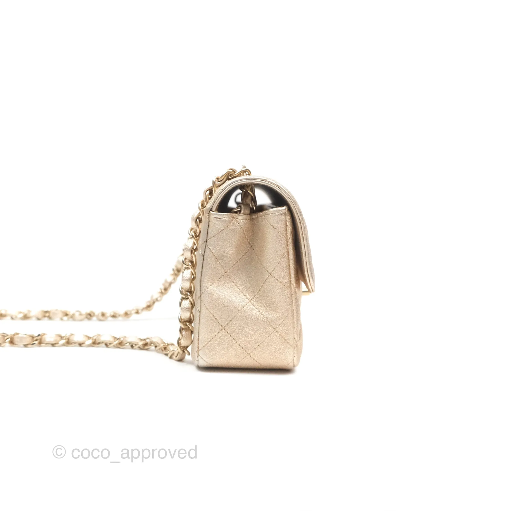 Chanel Mini Rectangular Quilted Iridescent Gold Lambskin Gold Hardware 21P