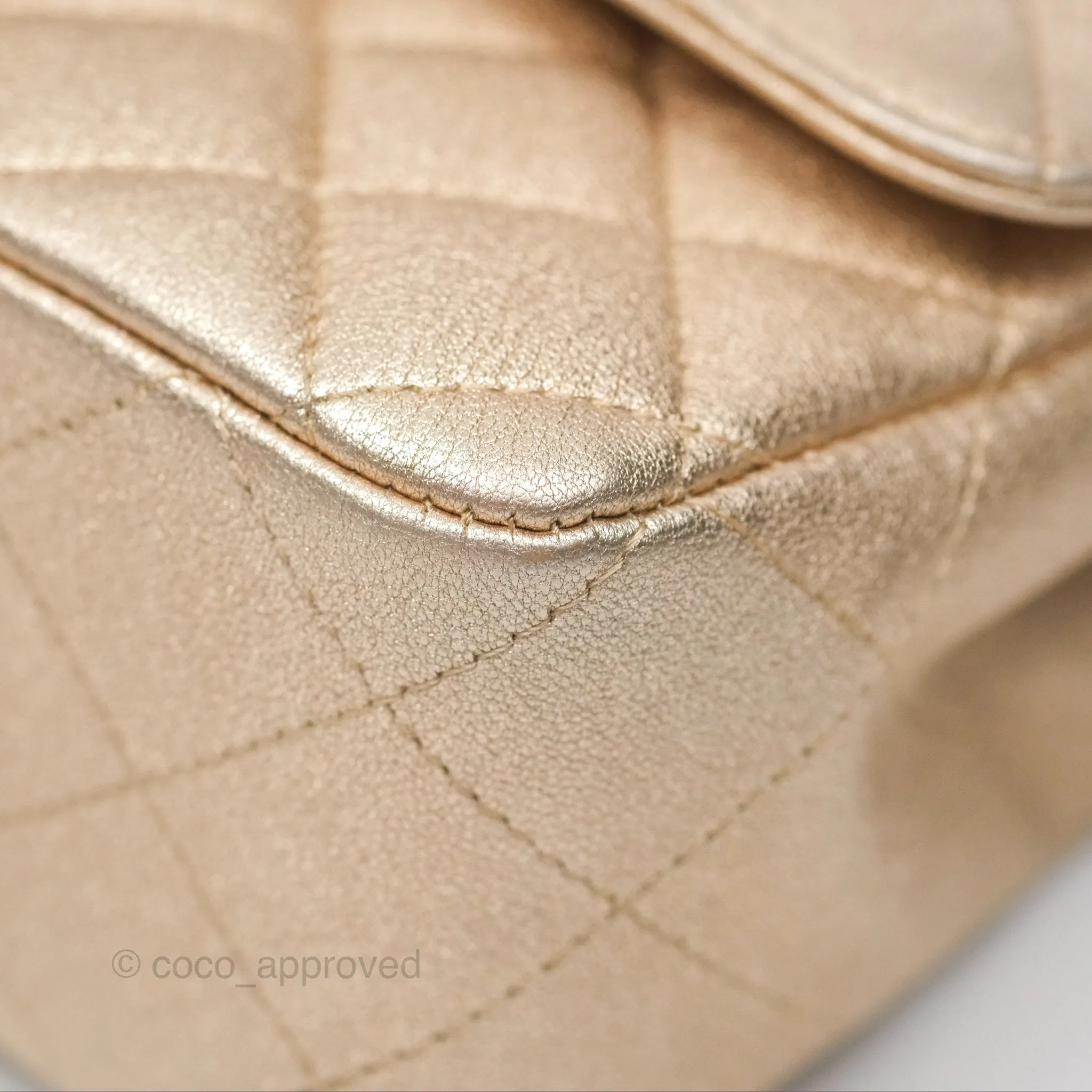 Chanel Mini Rectangular Quilted Iridescent Gold Lambskin Gold Hardware 21P