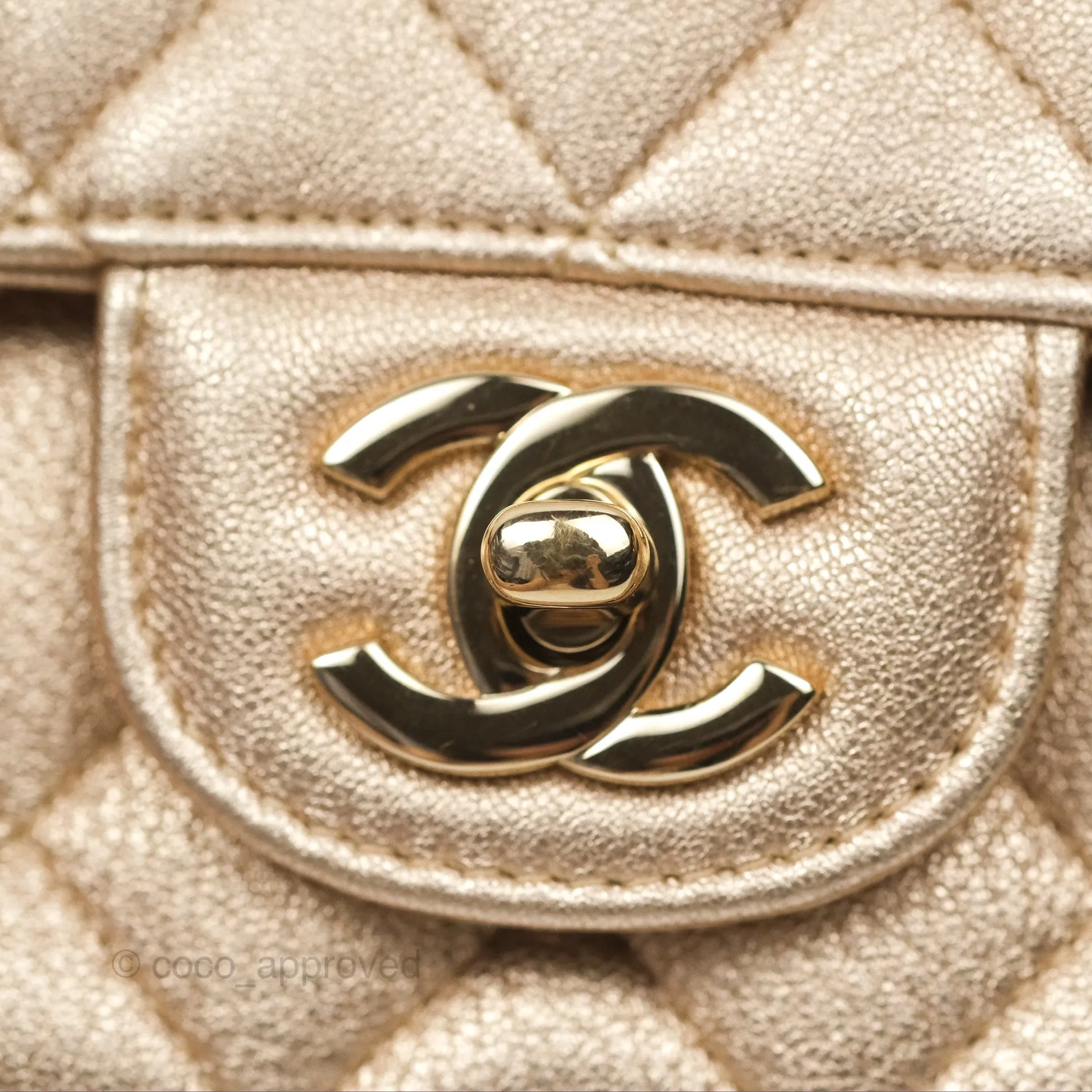 Chanel Mini Rectangular Quilted Iridescent Gold Lambskin Gold Hardware 21P
